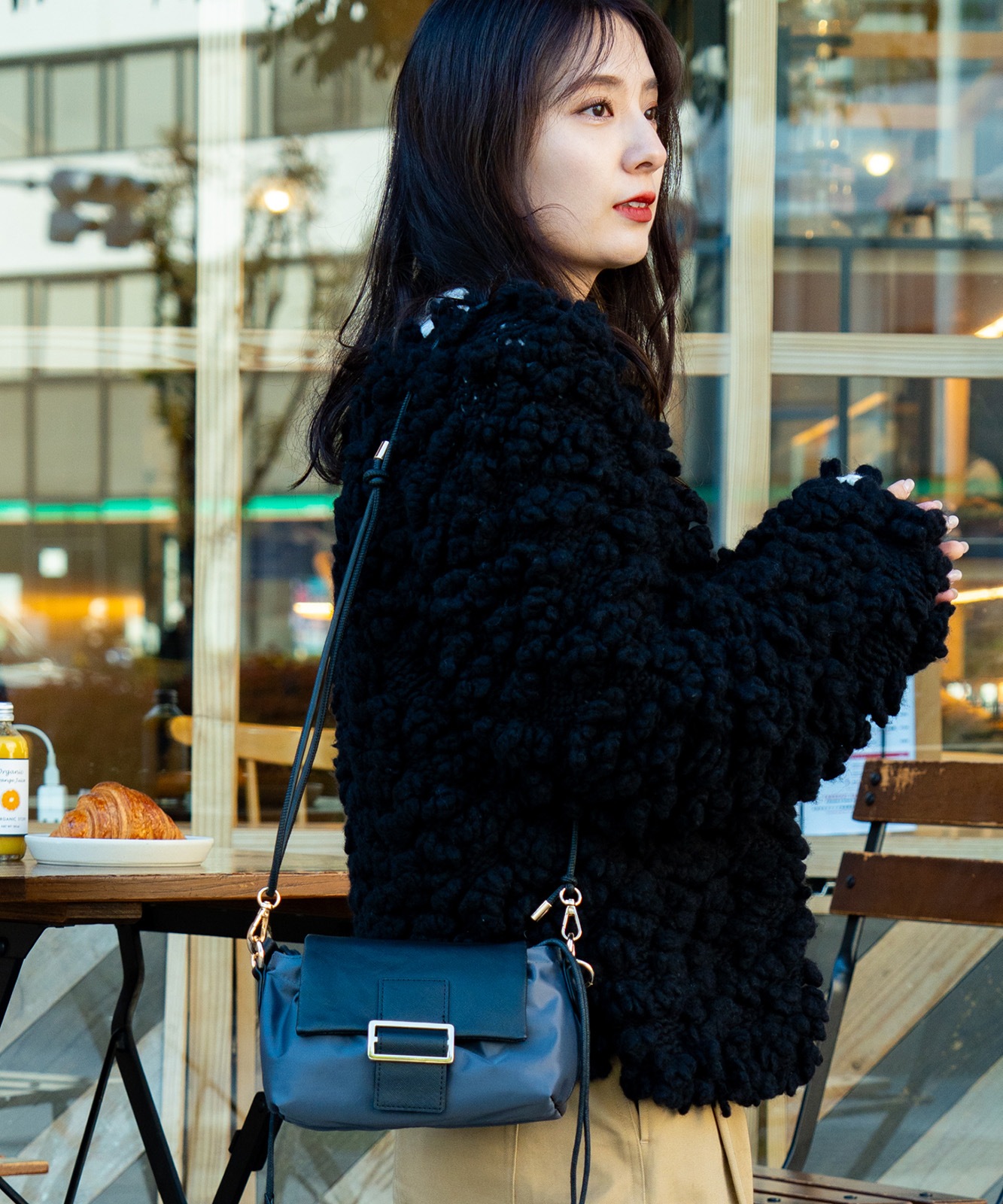 【 REAIMER 】 異素材 2WAY 巾着 ミニ ショルダーバッグ レディース フラップ 小さめ 軽量 斜めがけ ハンドバッグ 韓国 MSN25036