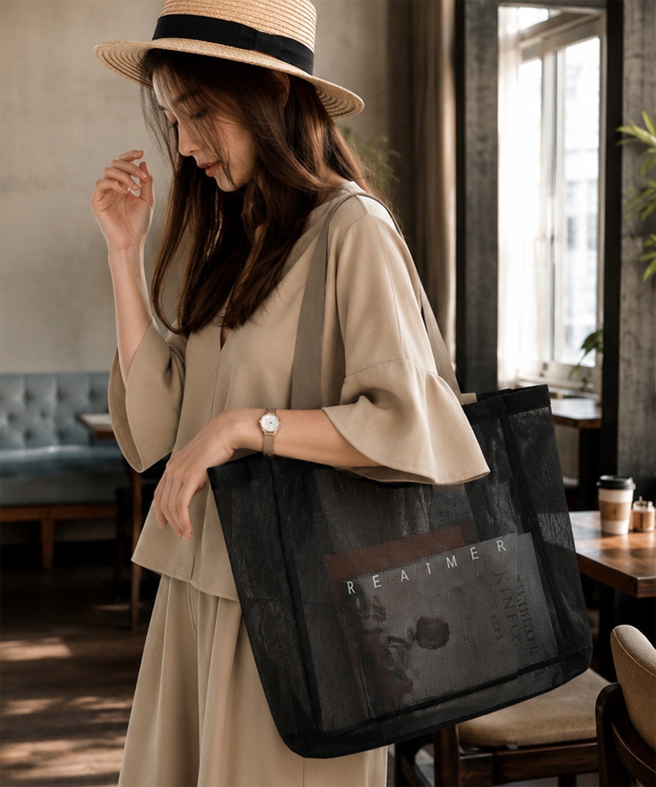 【 REAIMER 】 メッシュバッグ トートバッグ 大容量 レディース 2WAY 軽量 プールバッグ ジム 推し活 旅行 レジャー MTP26030