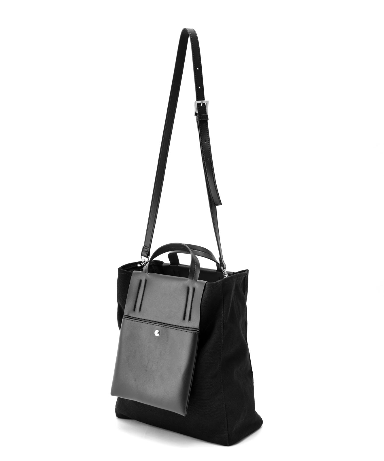 DEVICE＋ ヴィーガンレザーパネル 2WAY キャンバス トート ショルダーバッグ