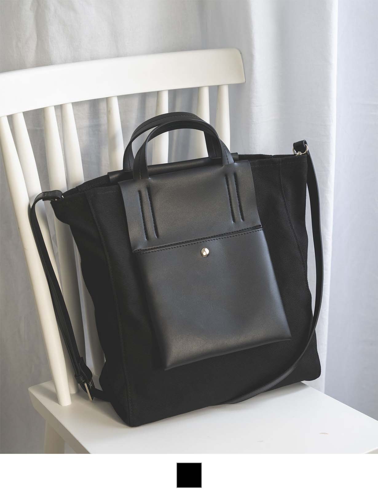 DEVICE＋ ヴィーガンレザーパネル 2WAY キャンバス トート ショルダーバッグ