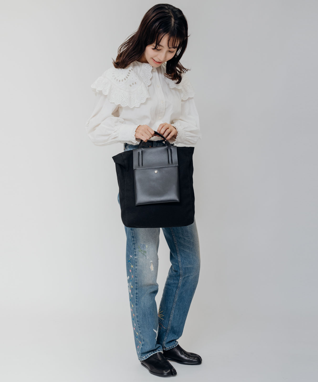 DEVICE＋ ヴィーガンレザーパネル 2WAY キャンバス トート ショルダーバッグ