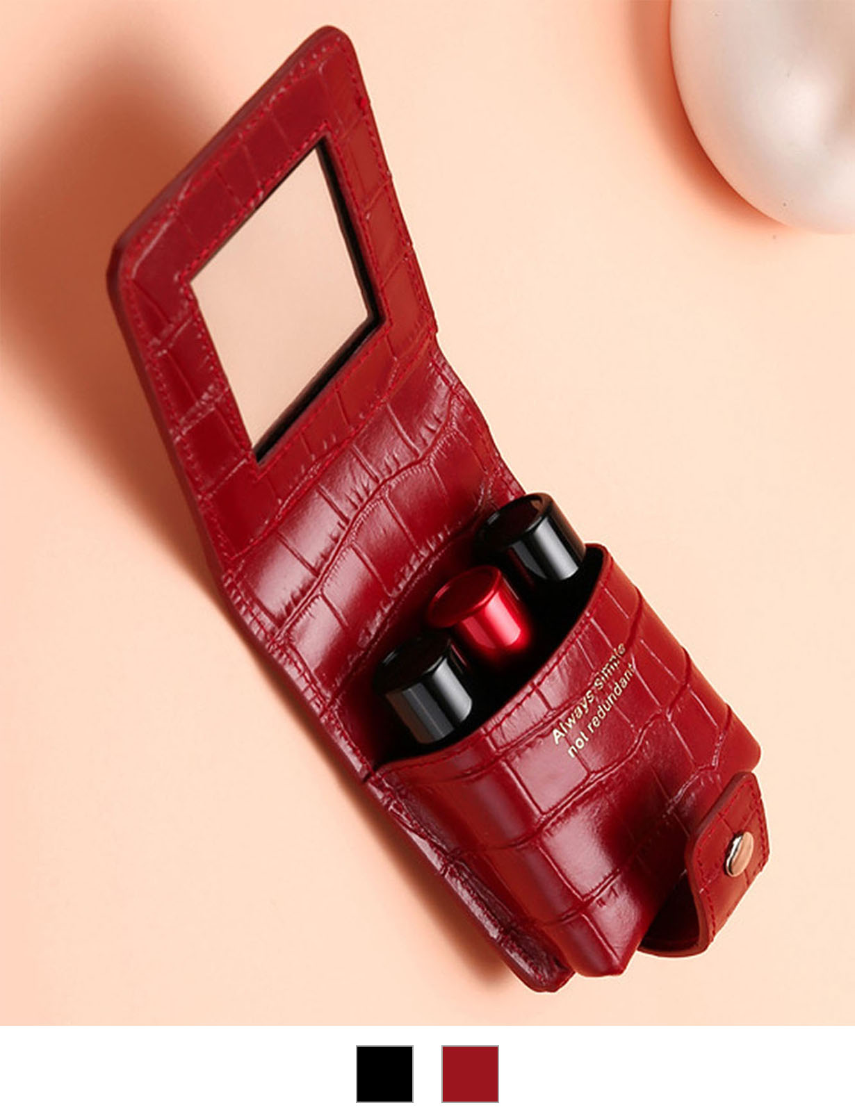 クロコ柄 ミラー付き リップケース ミニポーチ