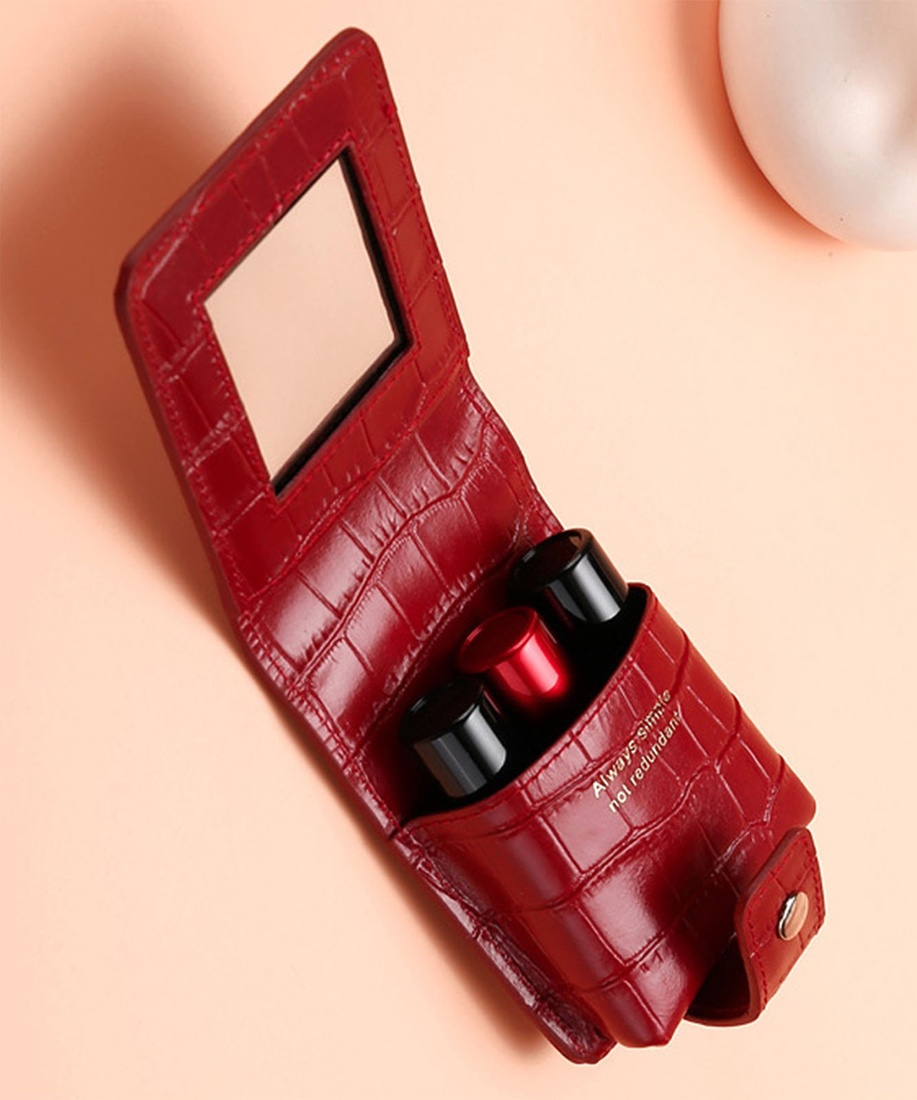 クロコ柄 ミラー付き リップケース ミニポーチ