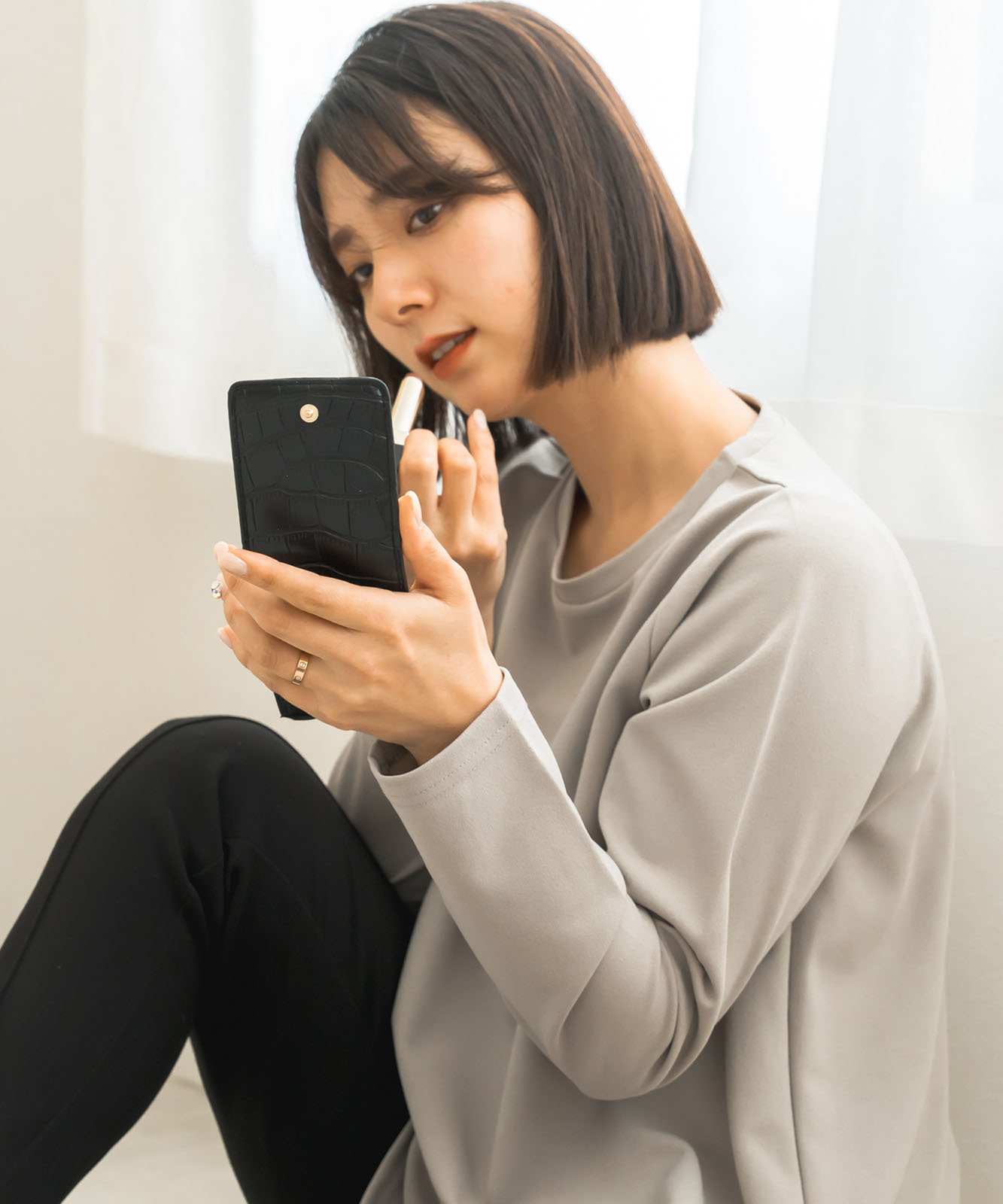 クロコ柄 ミラー付き リップケース ミニポーチ