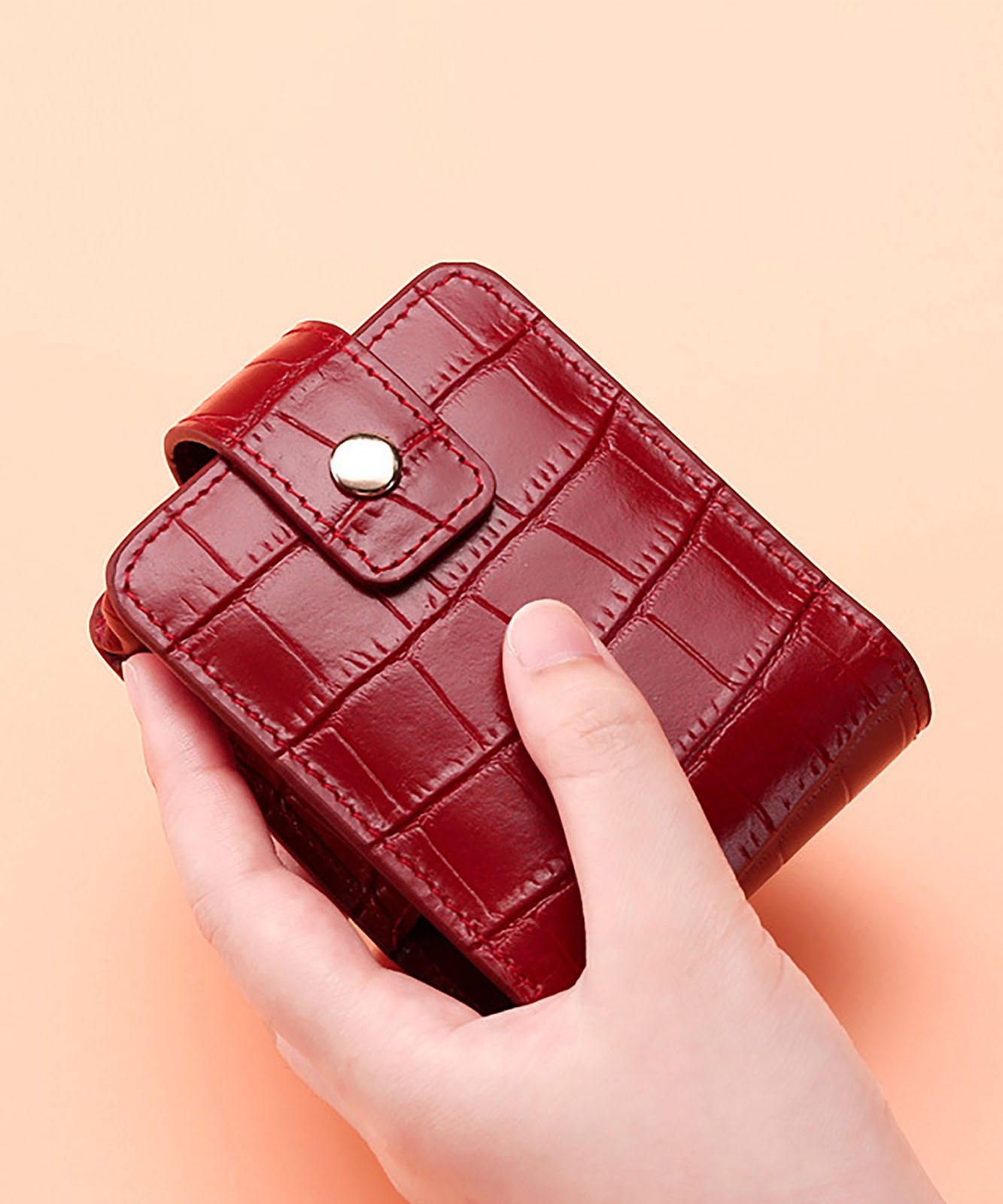 クロコ柄 ミラー付き リップケース ミニポーチ