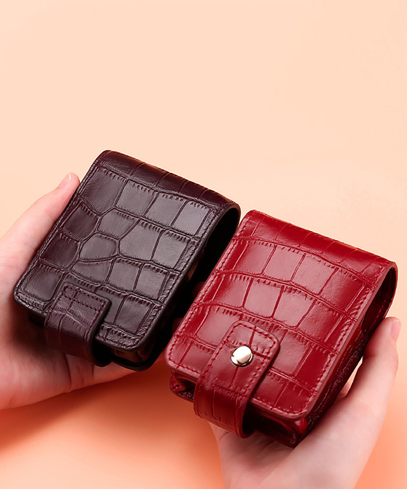 クロコ柄 ミラー付き リップケース ミニポーチ