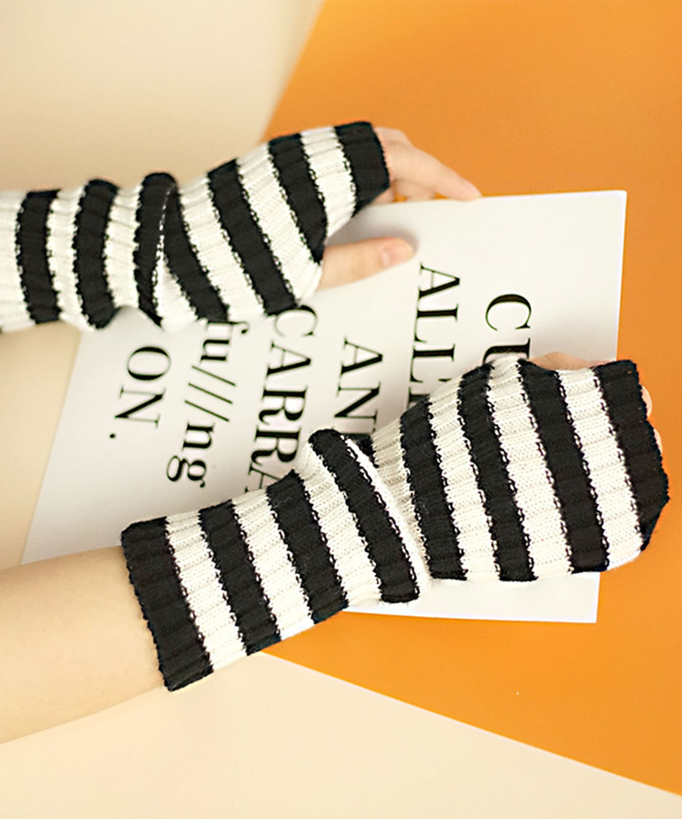 DEVICE select 韓国風 ボーダーアームウォーマー アームカバー レディース