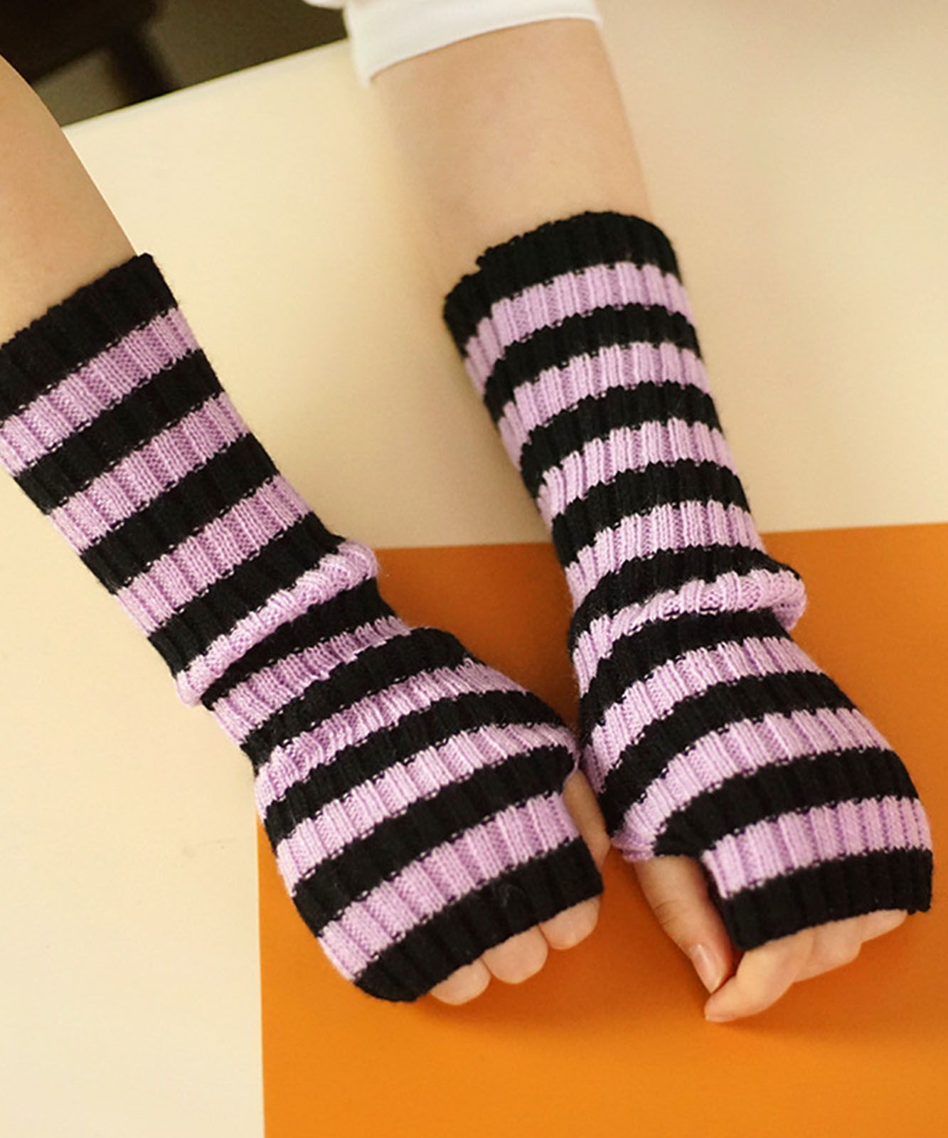 DEVICE select 韓国風 ボーダーアームウォーマー アームカバー レディース