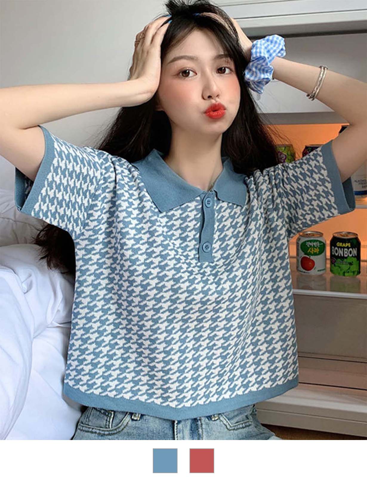 DEVICE select 千鳥柄 ポロネック ニットソー メンズ レディース ユニセックス