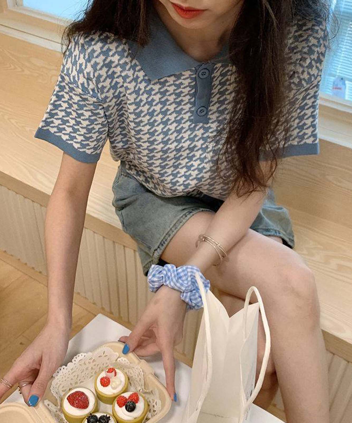 DEVICE select 千鳥柄 ポロネック ニットソー メンズ レディース ユニセックス