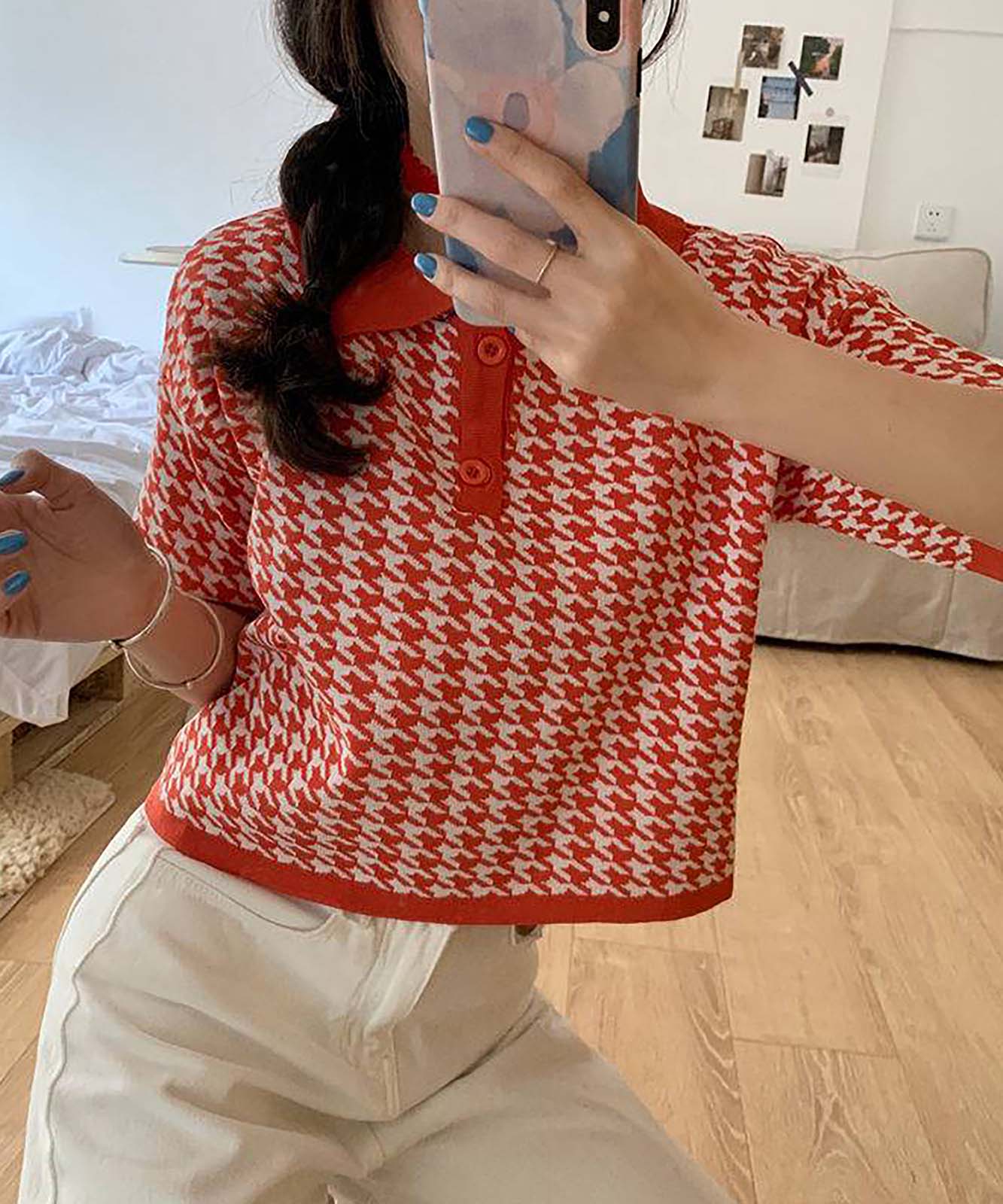 DEVICE select 千鳥柄 ポロネック ニットソー メンズ レディース ユニセックス