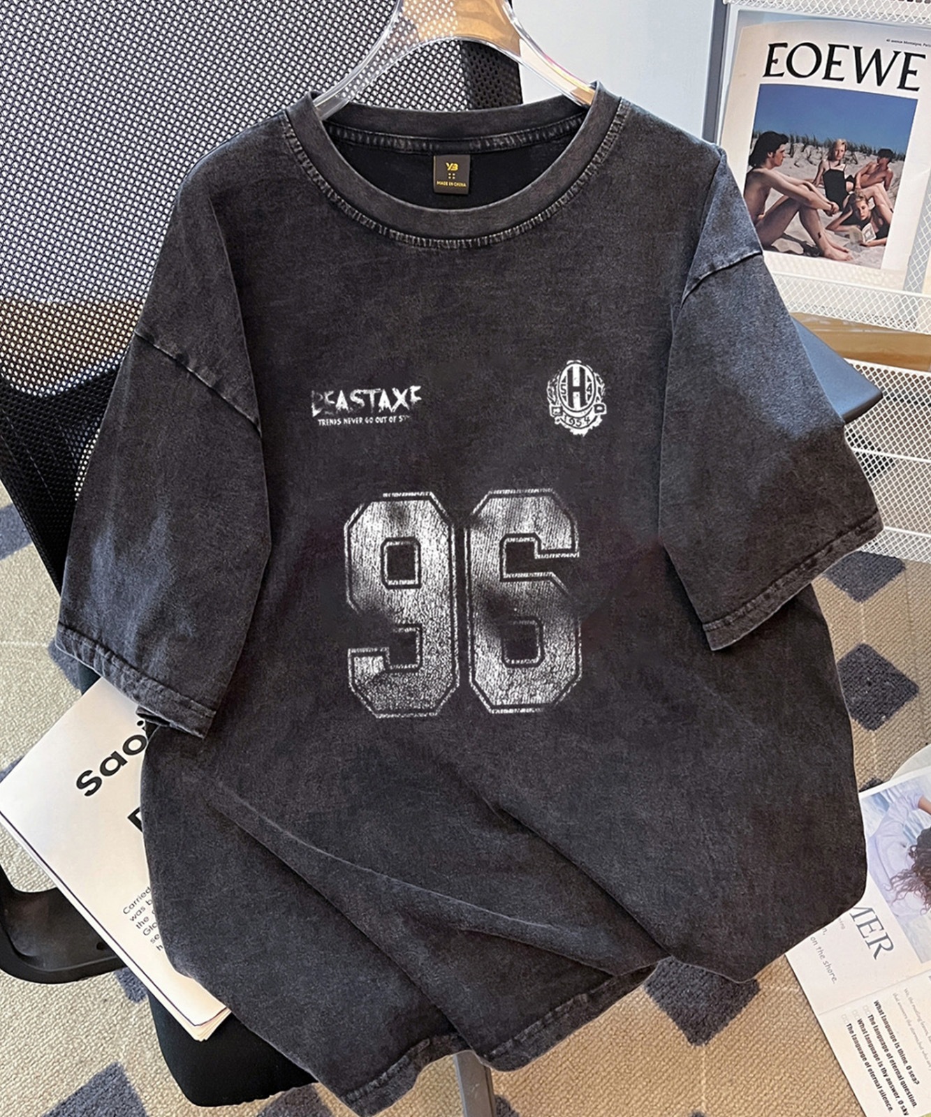 【 DEVICE select 】 ビッグシルエット ジャンキープリント ピグメント 半袖 Tシャツ 古着風 フライドポテト カレッジロゴ メンズ レディース ユニセックス