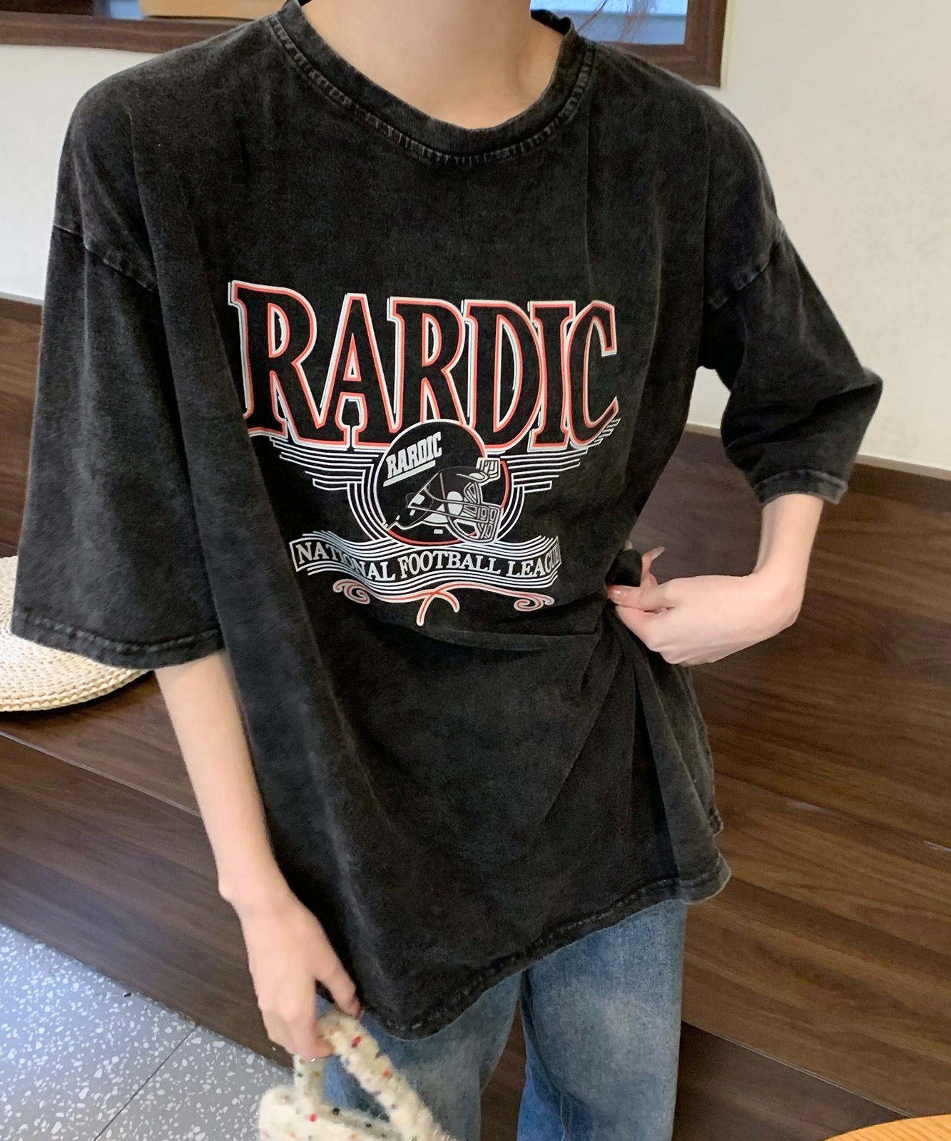 【 DEVICE select 】 ビッグシルエット ジャンキープリント ピグメント 半袖 Tシャツ 古着風 フライドポテト カレッジロゴ メンズ レディース ユニセックス