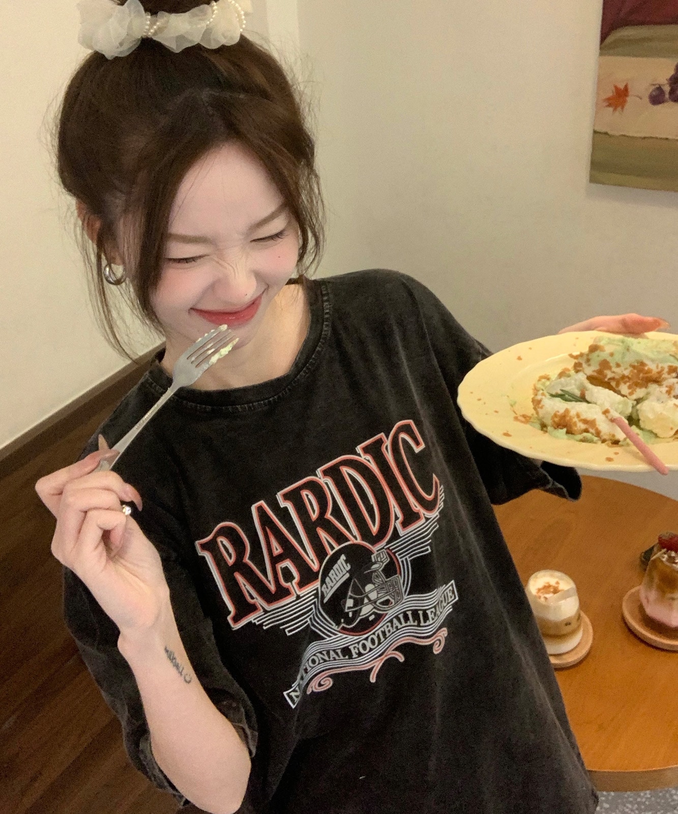 【 DEVICE select 】 ビッグシルエット ジャンキープリント ピグメント 半袖 Tシャツ 古着風 フライドポテト カレッジロゴ メンズ レディース ユニセックス