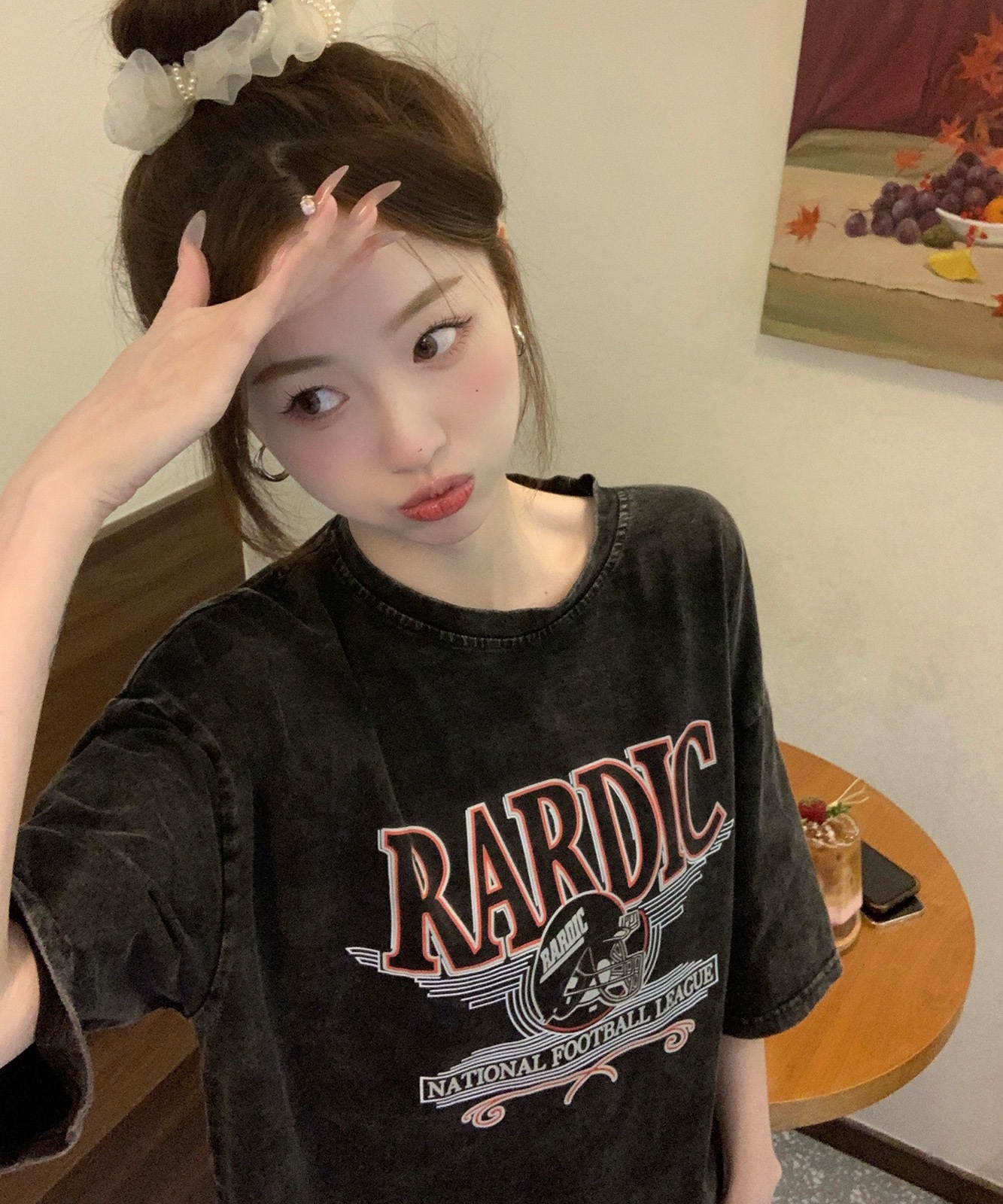 【 DEVICE select 】 ビッグシルエット ジャンキープリント ピグメント 半袖 Tシャツ 古着風 フライドポテト カレッジロゴ メンズ レディース ユニセックス