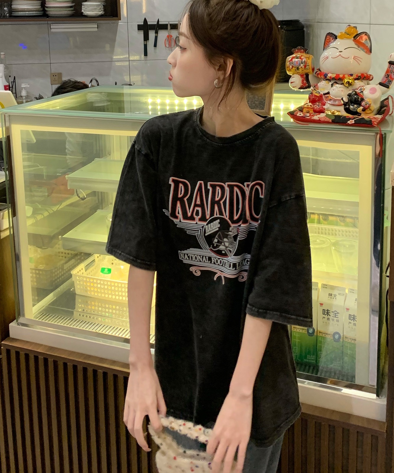 【 DEVICE select 】 ビッグシルエット ジャンキープリント ピグメント 半袖 Tシャツ 古着風 フライドポテト カレッジロゴ メンズ レディース ユニセックス