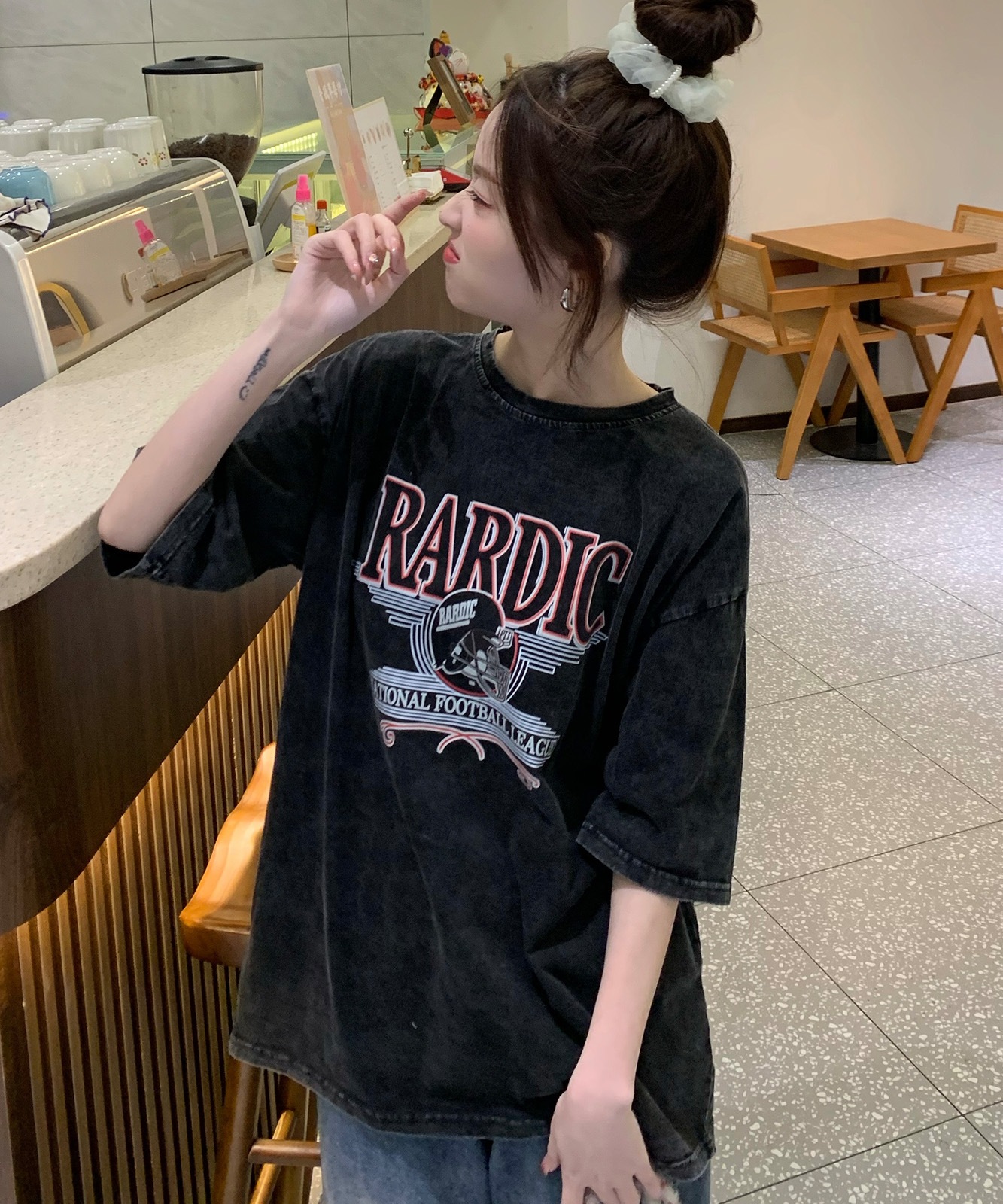 【 DEVICE select 】 ビッグシルエット ジャンキープリント ピグメント 半袖 Tシャツ 古着風 フライドポテト カレッジロゴ メンズ レディース ユニセックス