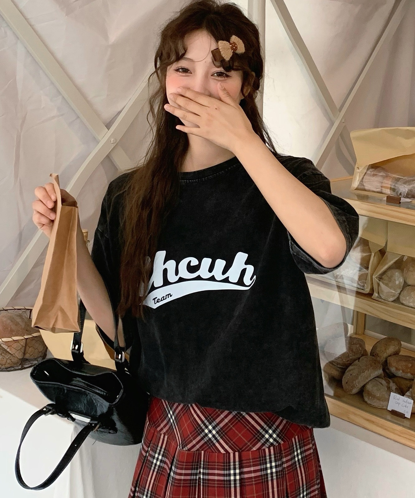 【 DEVICE select 】 ビッグシルエット ジャンキープリント ピグメント 半袖 Tシャツ 古着風 フライドポテト カレッジロゴ メンズ レディース ユニセックス