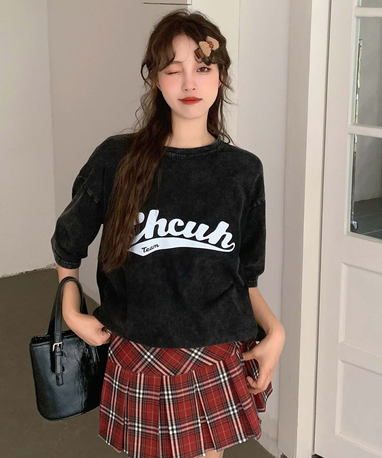 【 DEVICE select 】 ビッグシルエット ジャンキープリント ピグメント 半袖 Tシャツ 古着風 フライドポテト カレッジロゴ メンズ レディース ユニセックス