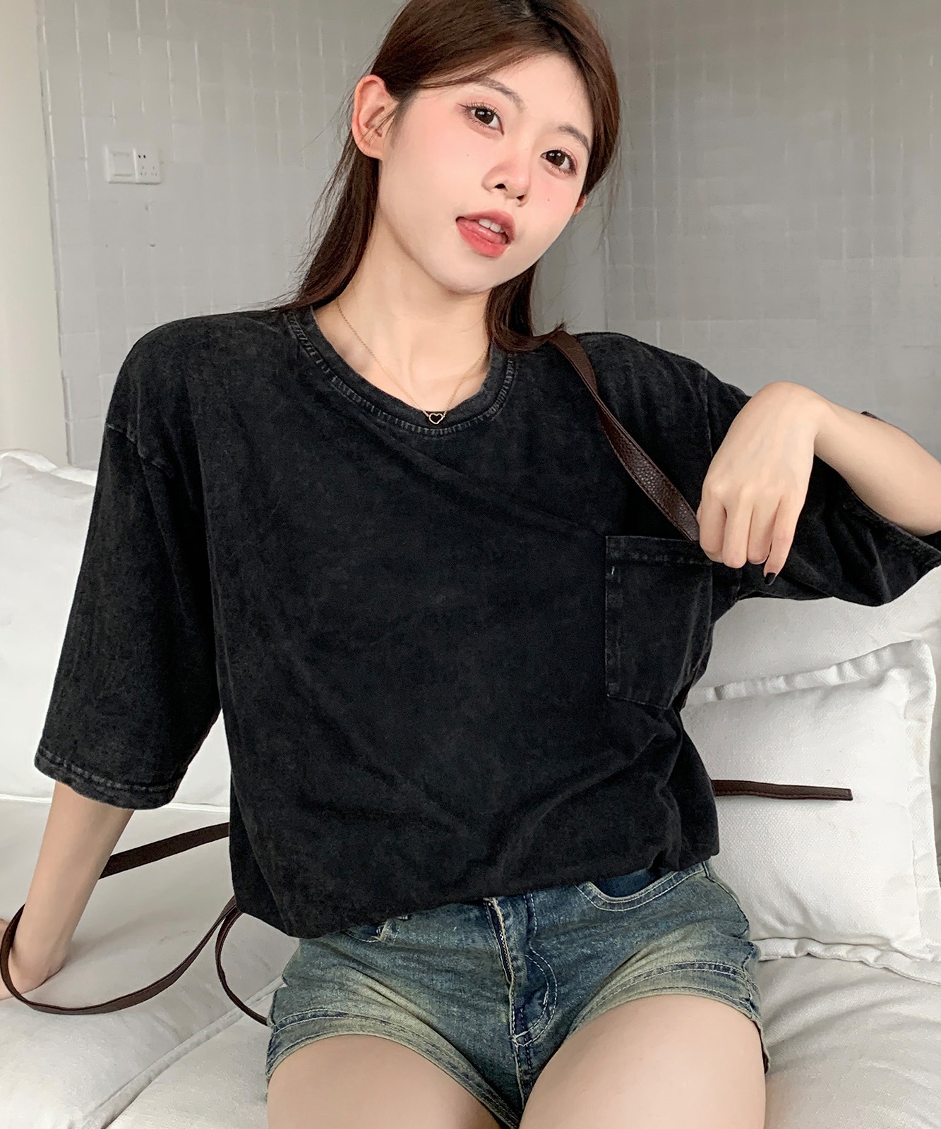 【 DEVICE select 】 ビッグシルエット ジャンキープリント ピグメント 半袖 Tシャツ 古着風 フライドポテト カレッジロゴ メンズ レディース ユニセックス