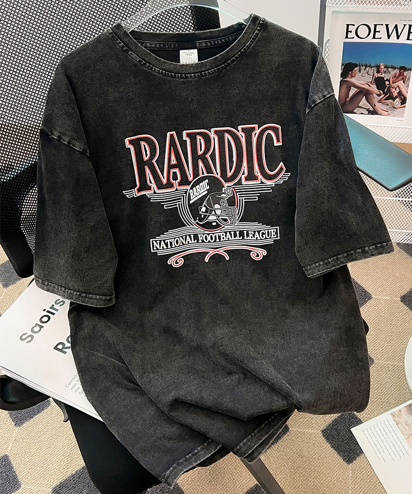 【 DEVICE select 】 ビッグシルエット ジャンキープリント ピグメント 半袖 Tシャツ 古着風 フライドポテト カレッジロゴ メンズ レディース ユニセックス