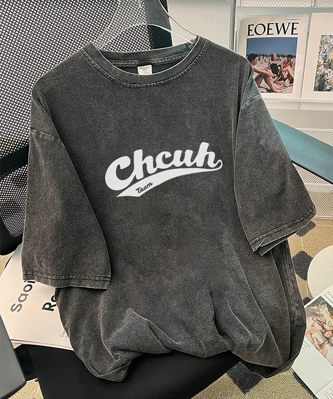 【 DEVICE select 】 ビッグシルエット ジャンキープリント ピグメント 半袖 Tシャツ 古着風 フライドポテト カレッジロゴ メンズ レディース ユニセックス