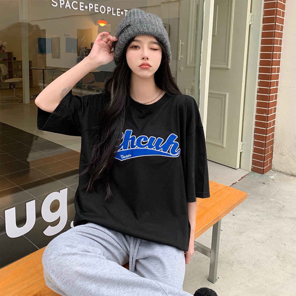 DEVICE select 韓国風 ビッグシルエット カレッジロゴ 刺繍Tシャツ メンズ レディース ユニセックス