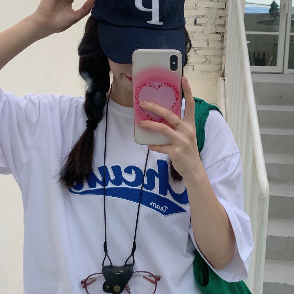 DEVICE select 韓国風 ビッグシルエット カレッジロゴ 刺繍Tシャツ メンズ レディース ユニセックス