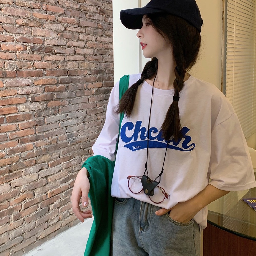 DEVICE select 韓国風 ビッグシルエット カレッジロゴ 刺繍Tシャツ メンズ レディース ユニセックス
