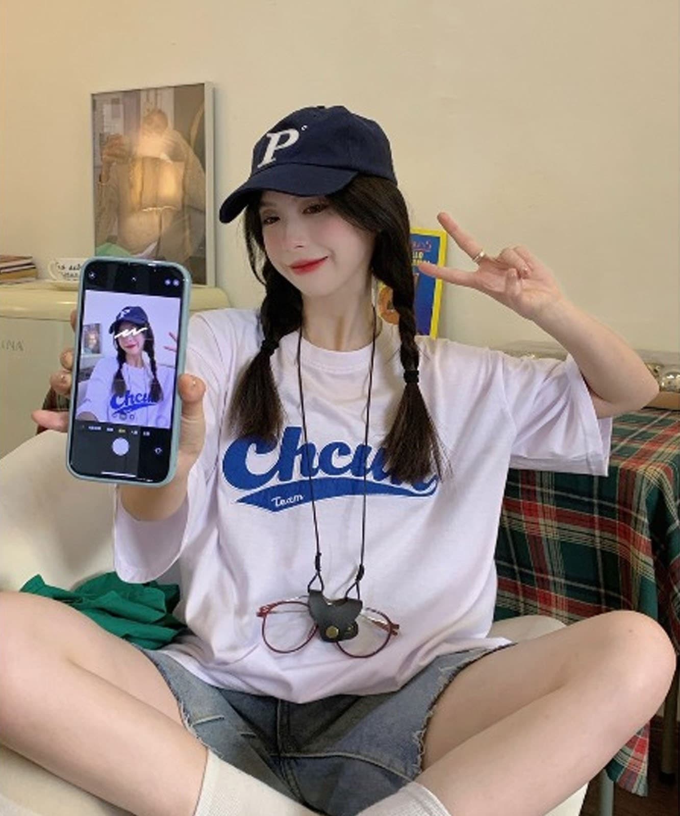 DEVICE select 韓国風 ビッグシルエット カレッジロゴ 刺繍Tシャツ メンズ レディース ユニセックス