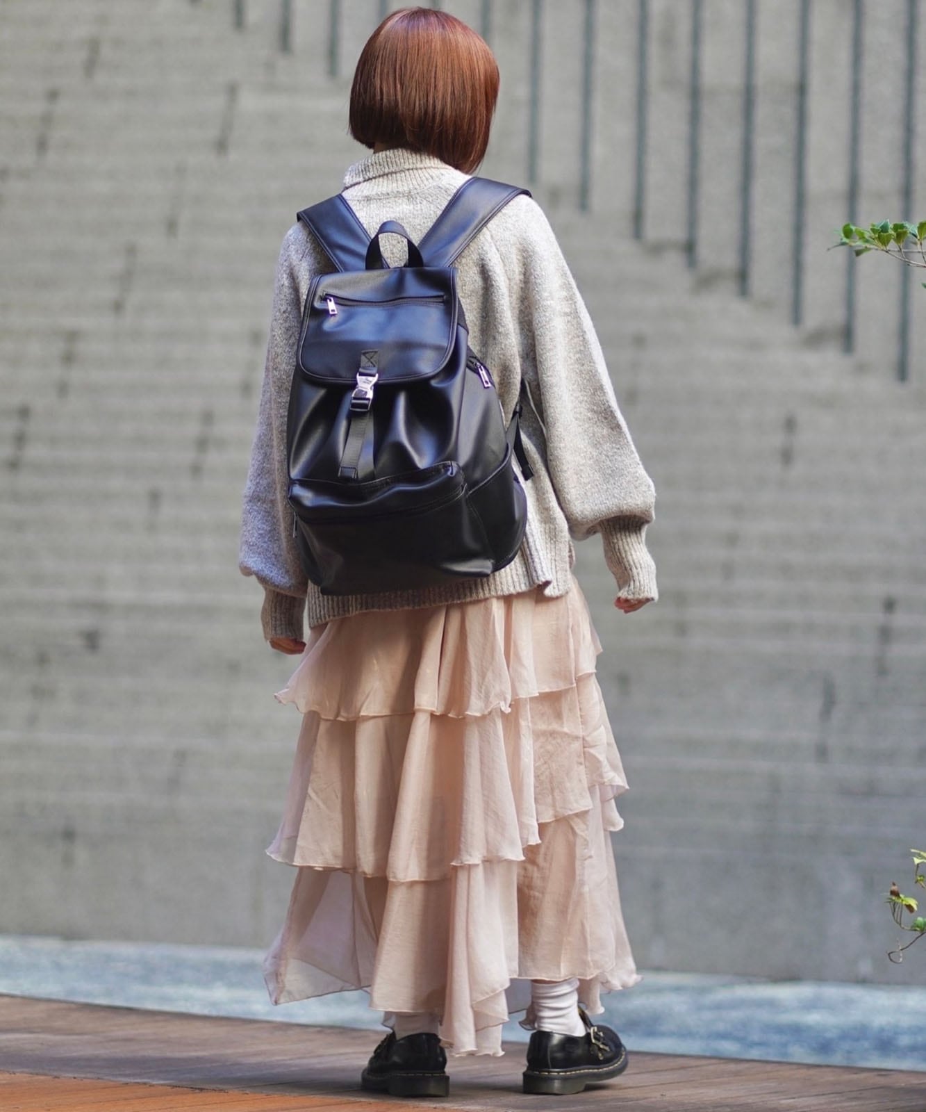 Rename フェイクレザー  ギャザーデザイン バックパック