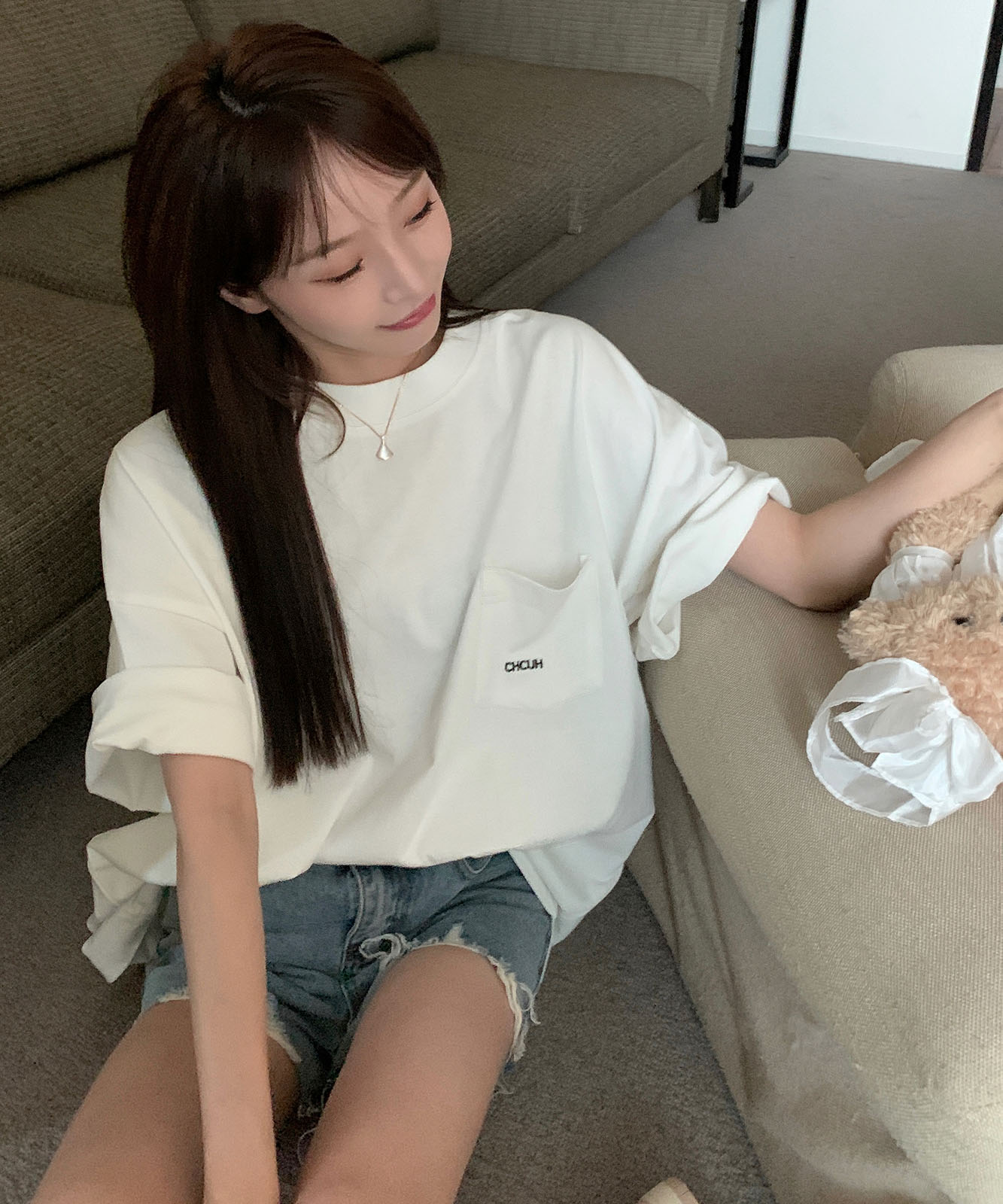 DEVICE select オーバーサイズ ポケット刺繍 コットン 半袖 Tシャツ メンズ レディース ユニセックス