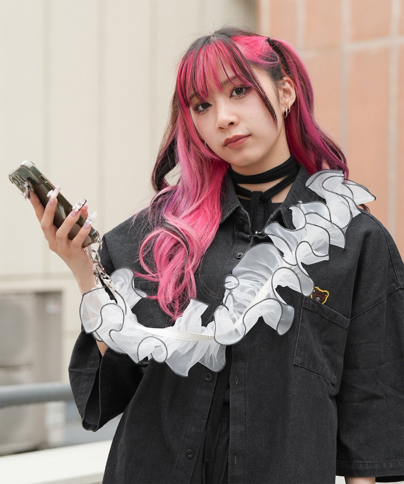 【 Rename 】 チュールフリル シアー スマホショルダー クロスボディストラップ マルチストラップ レディース ユニセックス 学生 旅行 ママ おしゃれ カジュアル RSN24023