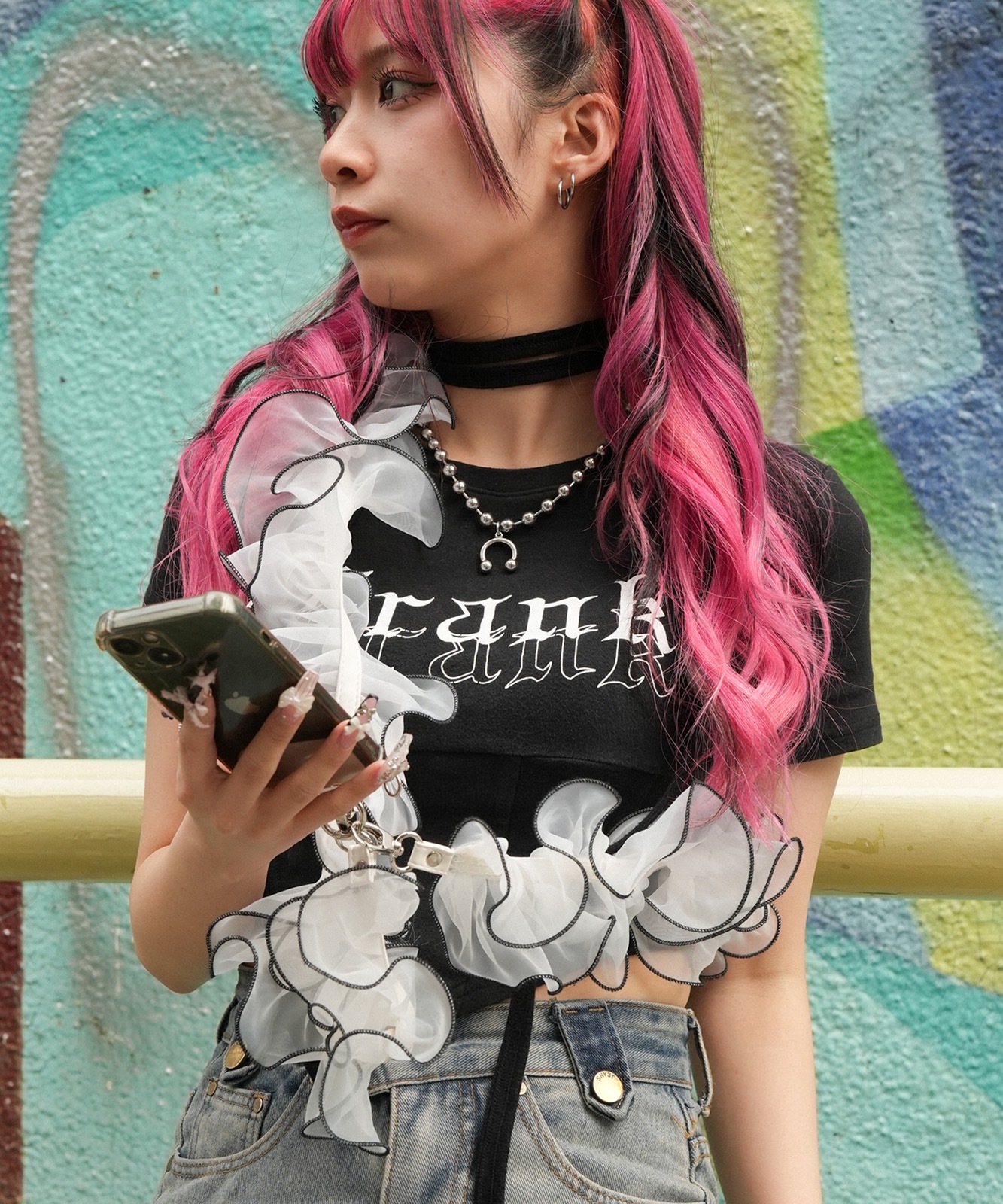 【 Rename 】 チュールフリル シアー スマホショルダー クロスボディストラップ マルチストラップ レディース ユニセックス 学生 旅行 ママ おしゃれ カジュアル RSN24023