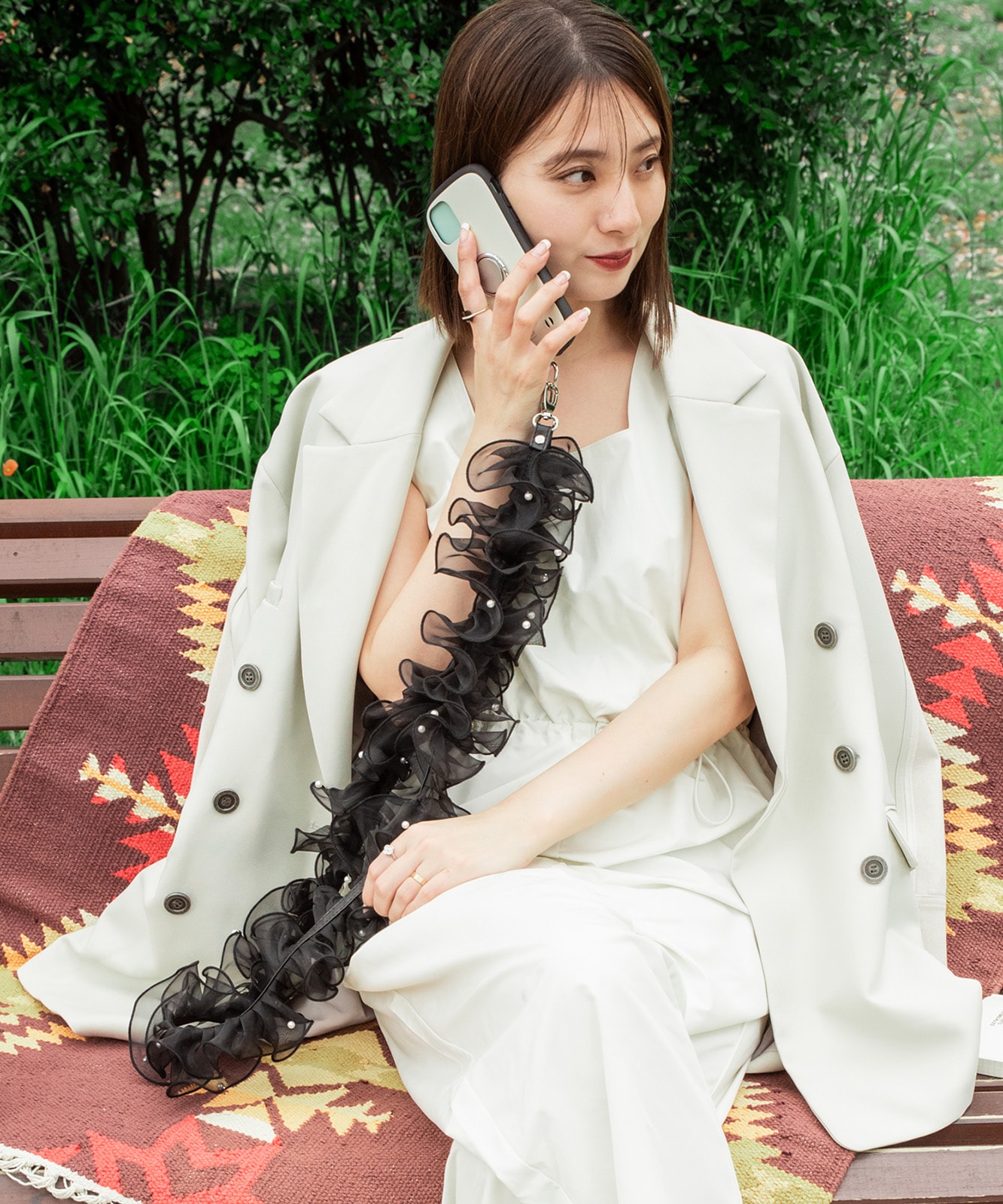 【 Rename 】 チュールフリル シアー スマホショルダー クロスボディストラップ マルチストラップ レディース ユニセックス 学生 旅行 ママ おしゃれ カジュアル RSN24023