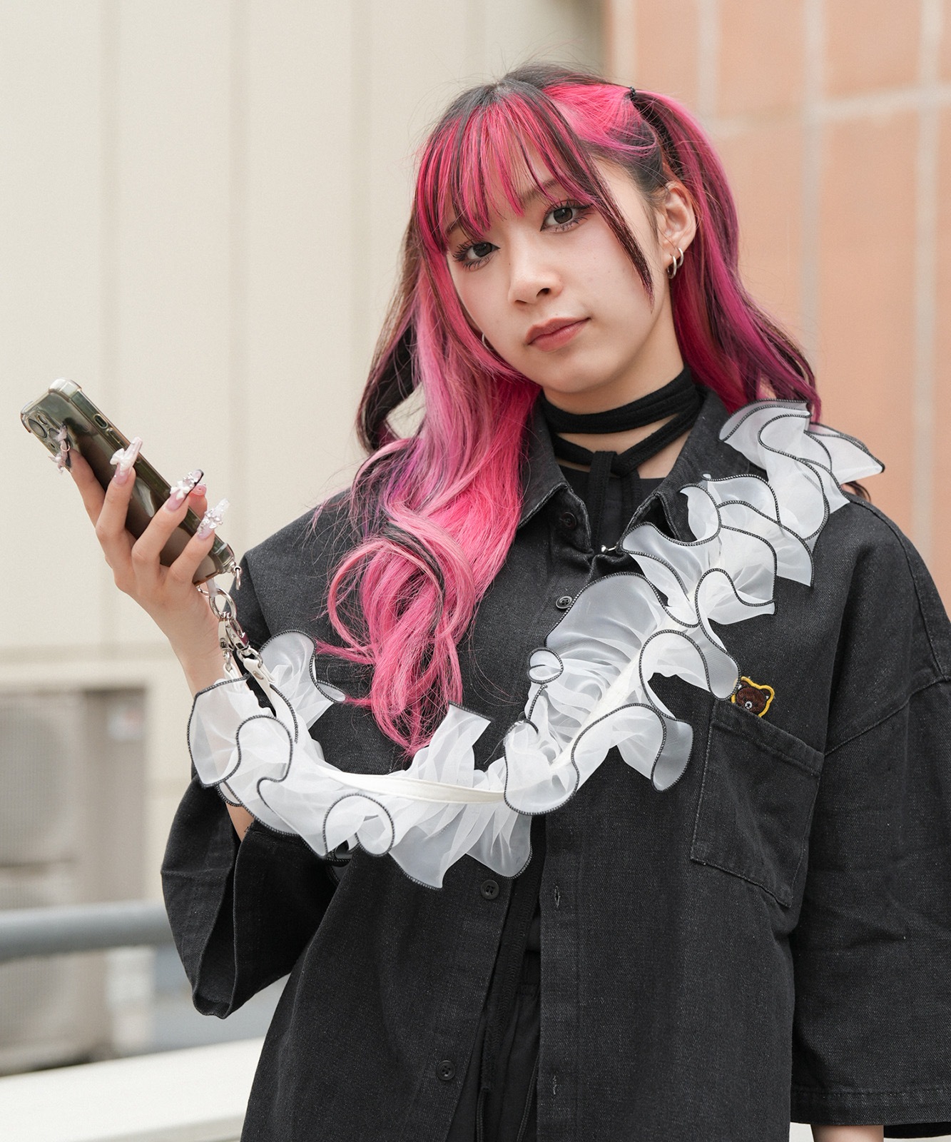 【 Rename 】 チュールフリル シアー スマホショルダー クロスボディストラップ マルチストラップ レディース ユニセックス 学生 旅行 ママ おしゃれ カジュアル RSN24023