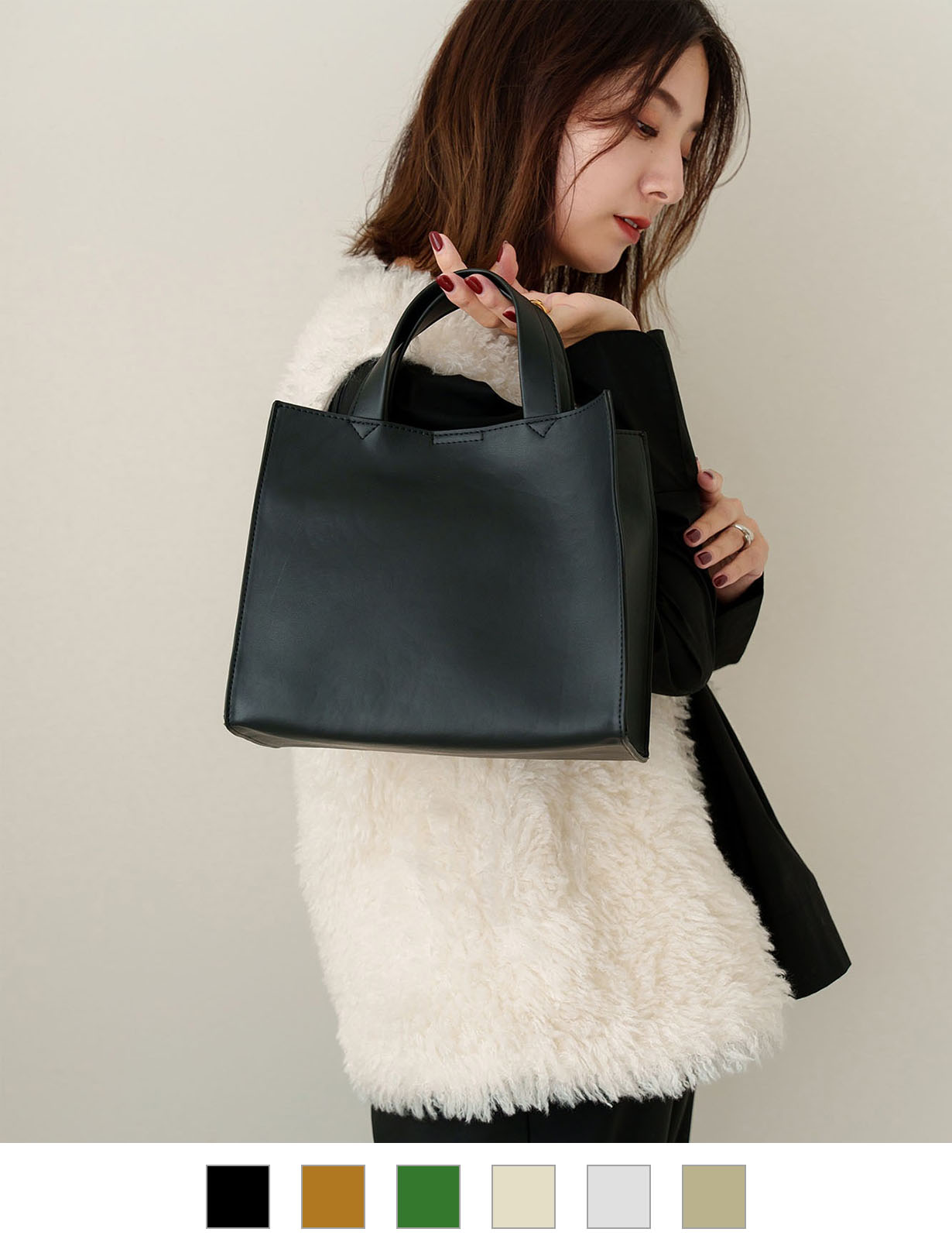 【 Rename 】 スクエア ミニトートバッグ フェイクレザー レディース メンズ ユニセックス おしゃれ 通勤 通学 ママ 学生 RTG22233