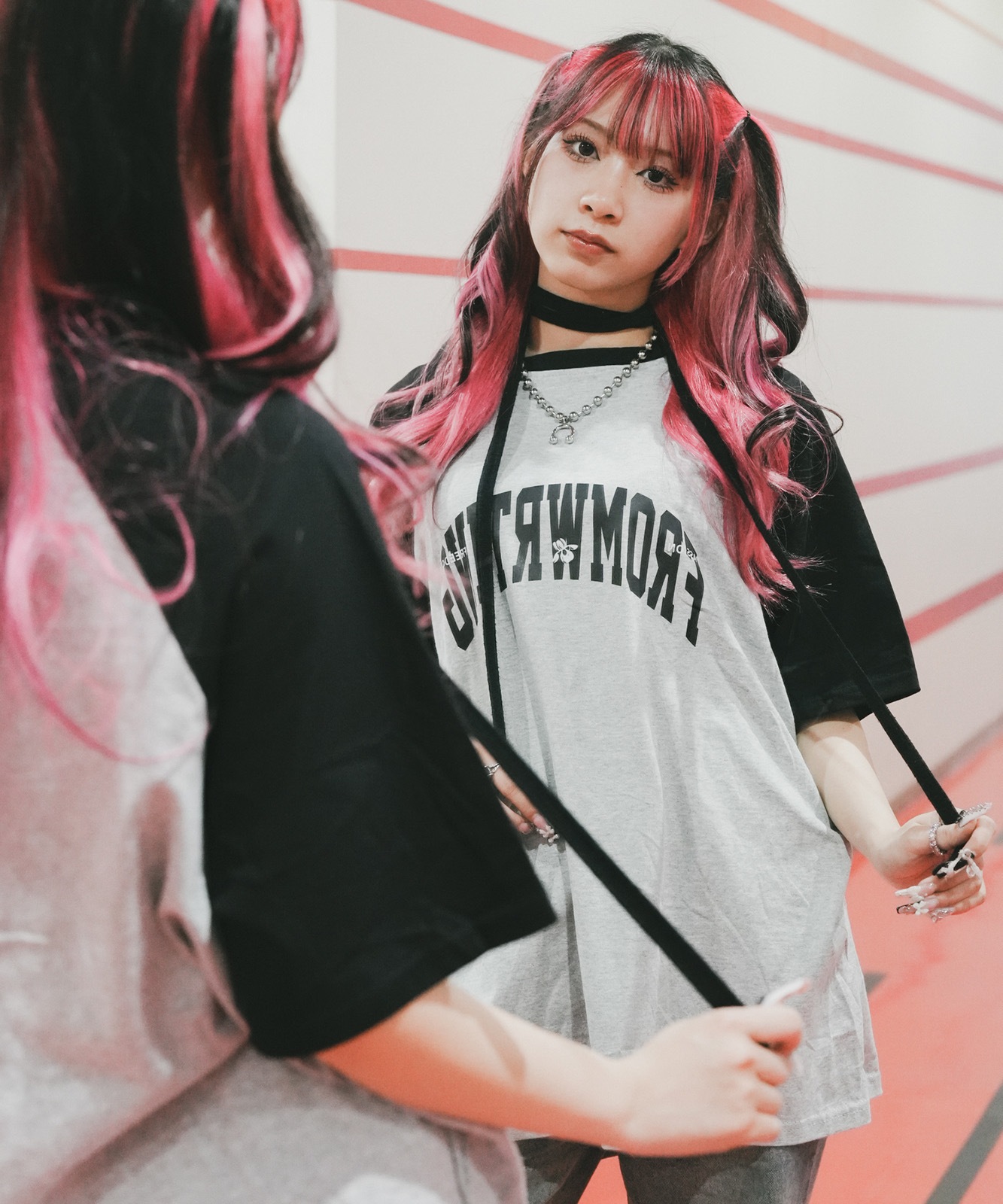 DEVICE select カレッジロゴ オーバーサイズ シック ルーズラグランスリーブ 半袖 Tシャツ メンズ レディース