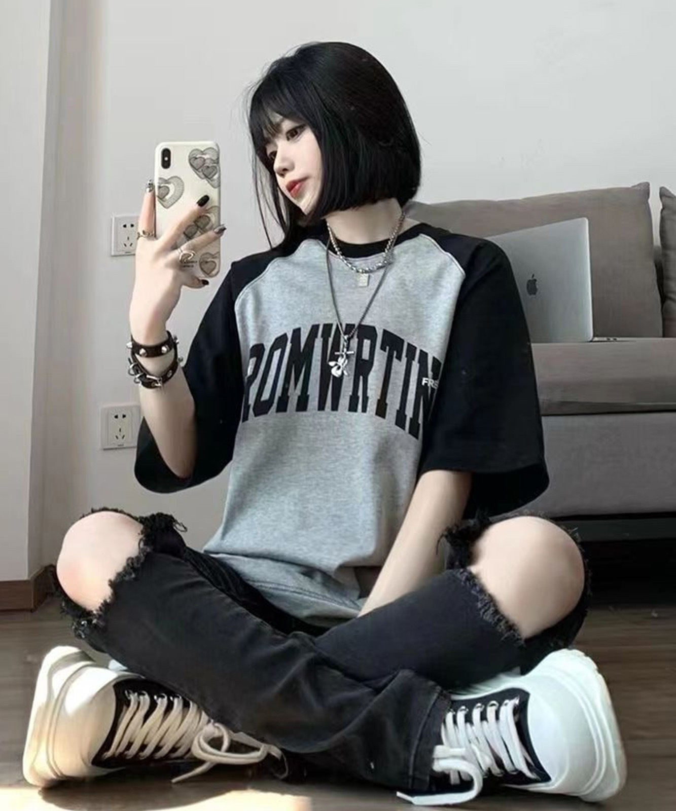 DEVICE select カレッジロゴ オーバーサイズ シック ルーズラグランスリーブ 半袖 Tシャツ メンズ レディース