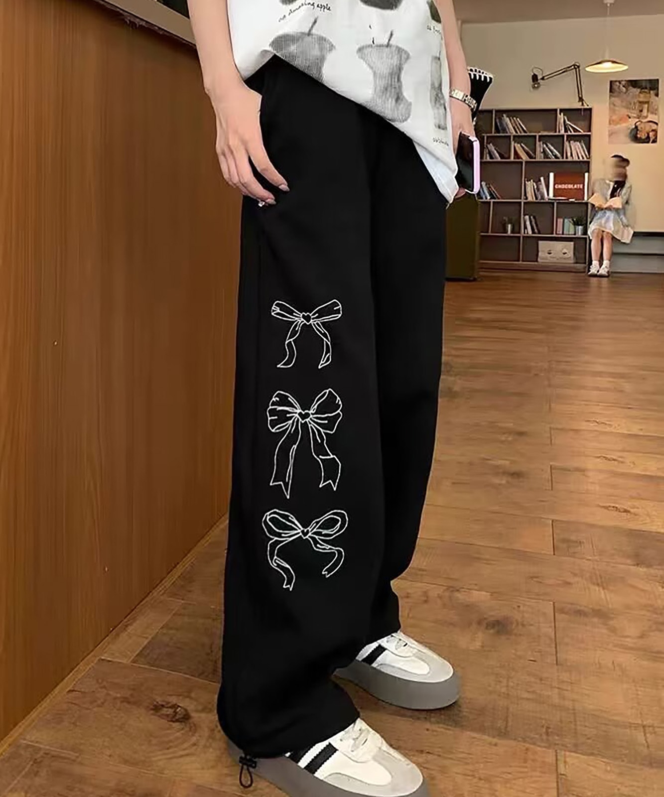 リボン グラフィック プリント スウェットパンツ 