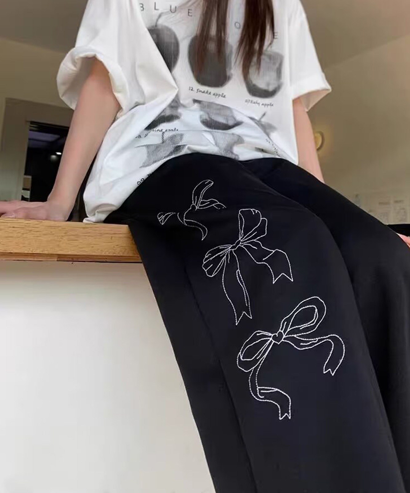 リボン グラフィック プリント スウェットパンツ 