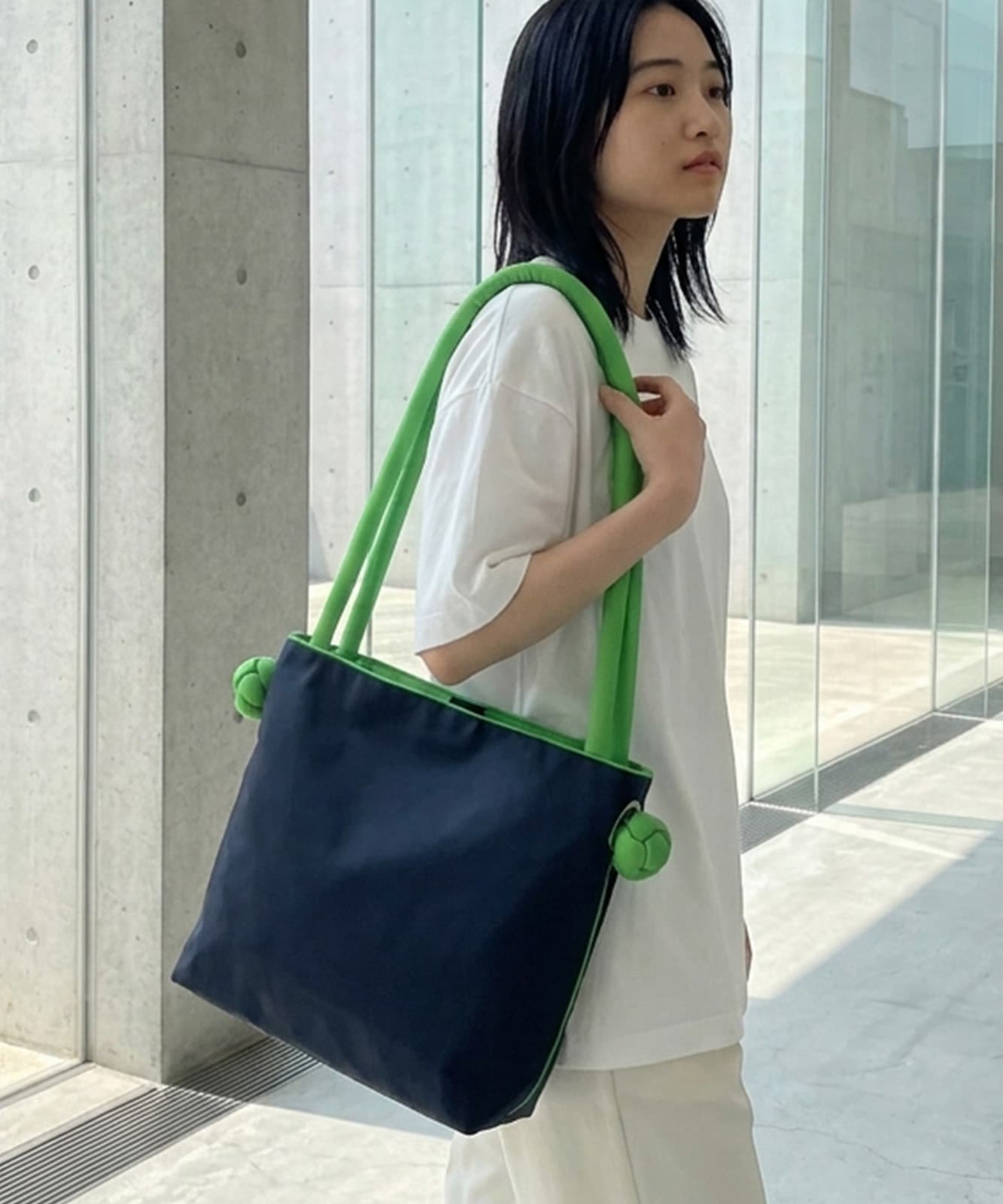 【 DEVICE select 】 サステナブル バイカラー パフハンドル トートバッグ ノットデザイン 軽量 A4 韓国 Y2K メンズ レディース C667