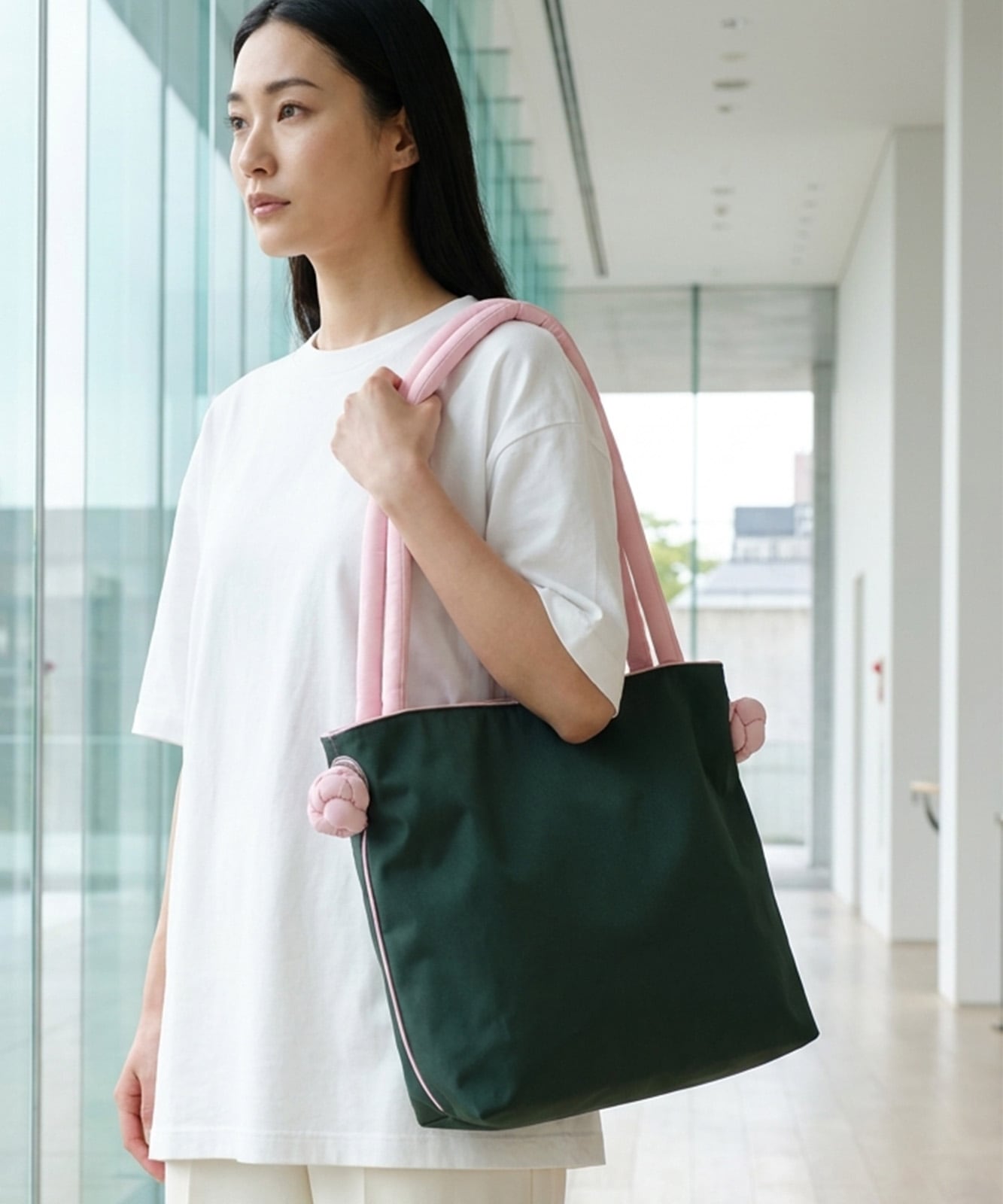 【 DEVICE select 】 サステナブル バイカラー パフハンドル トートバッグ ノットデザイン 軽量 A4 韓国 Y2K メンズ レディース C667