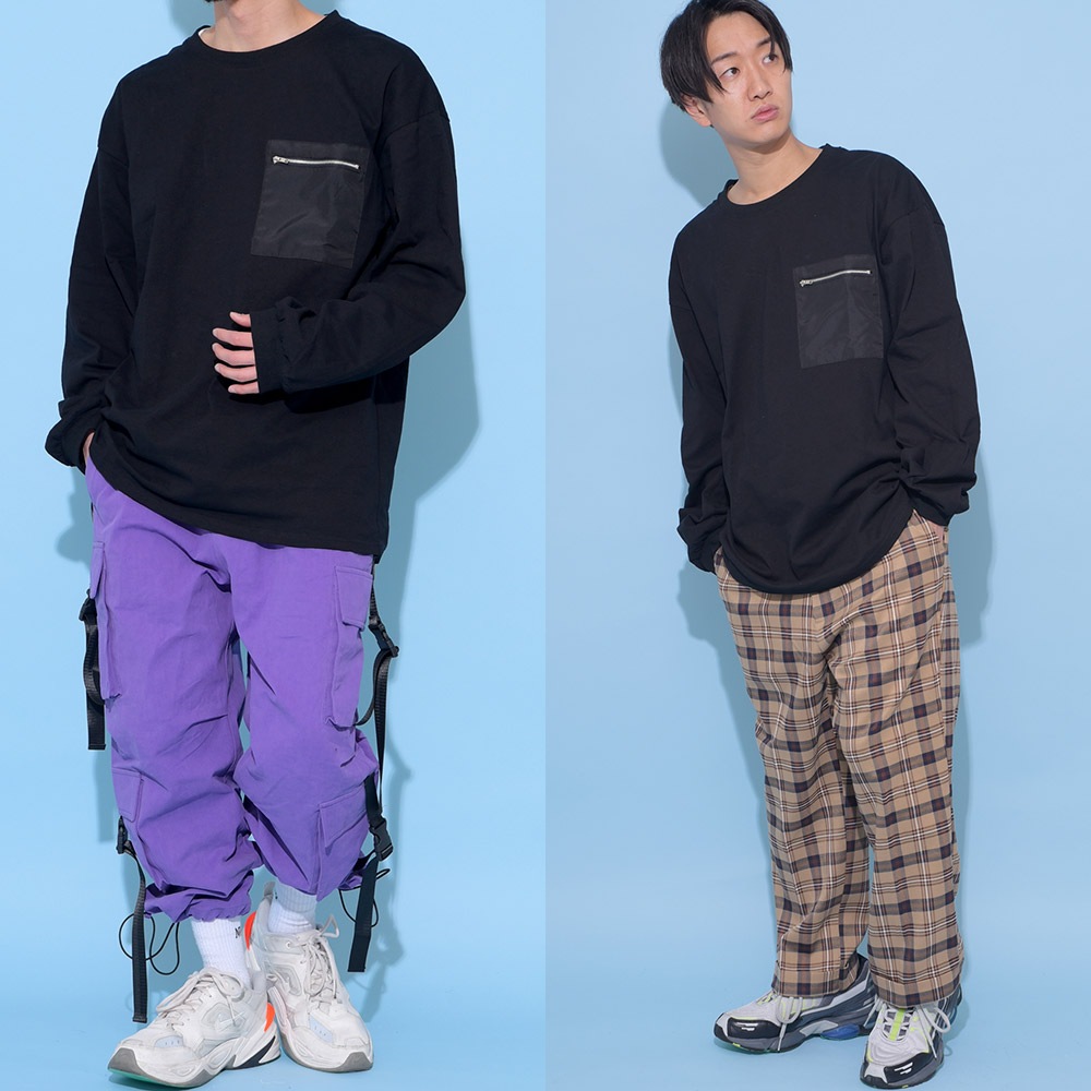 WACHO ナイロンポケット ビッグシルエット長袖Tシャツ WC20002