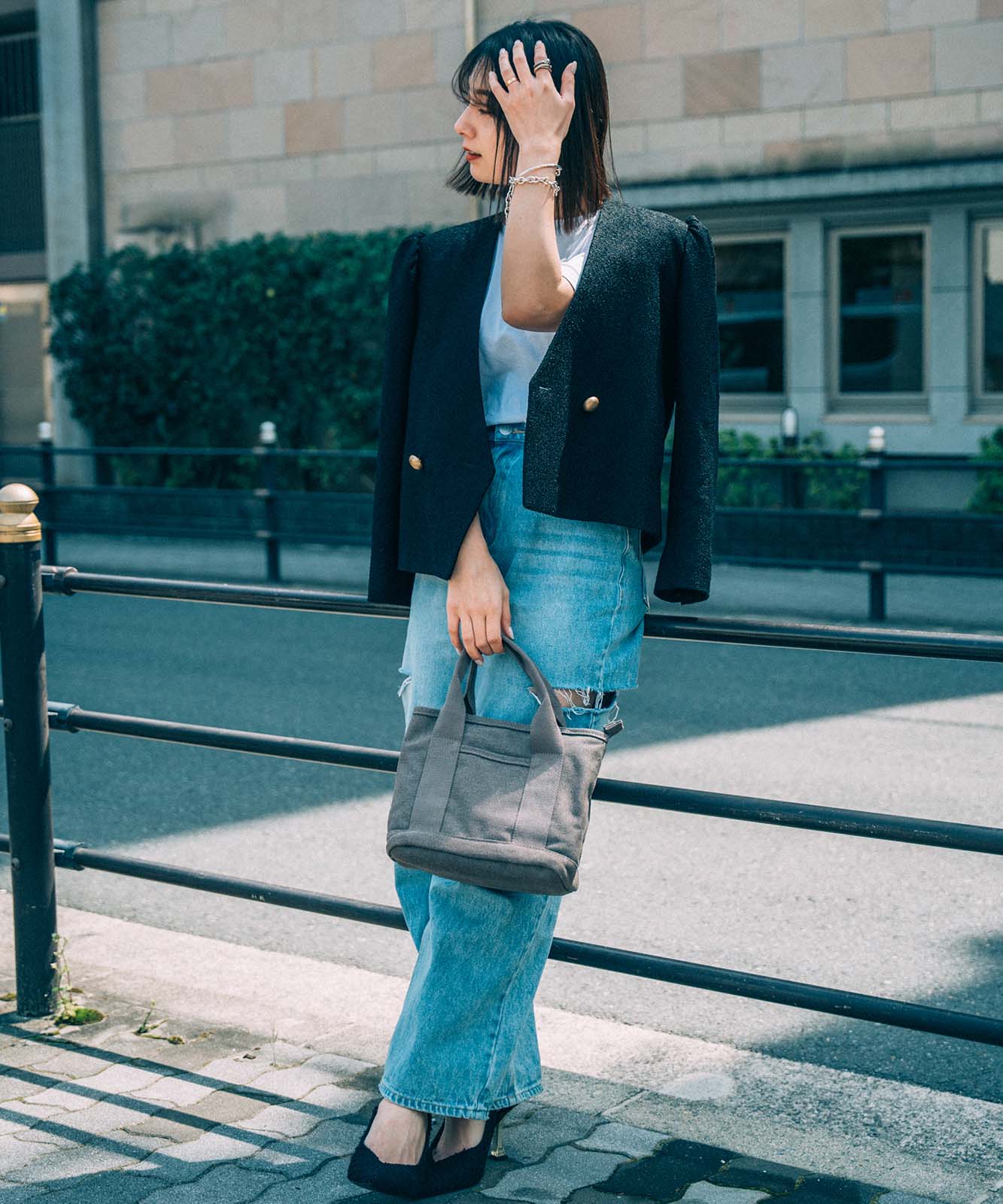 Rename ファスナー付 仕切り ミニ トートバッグ