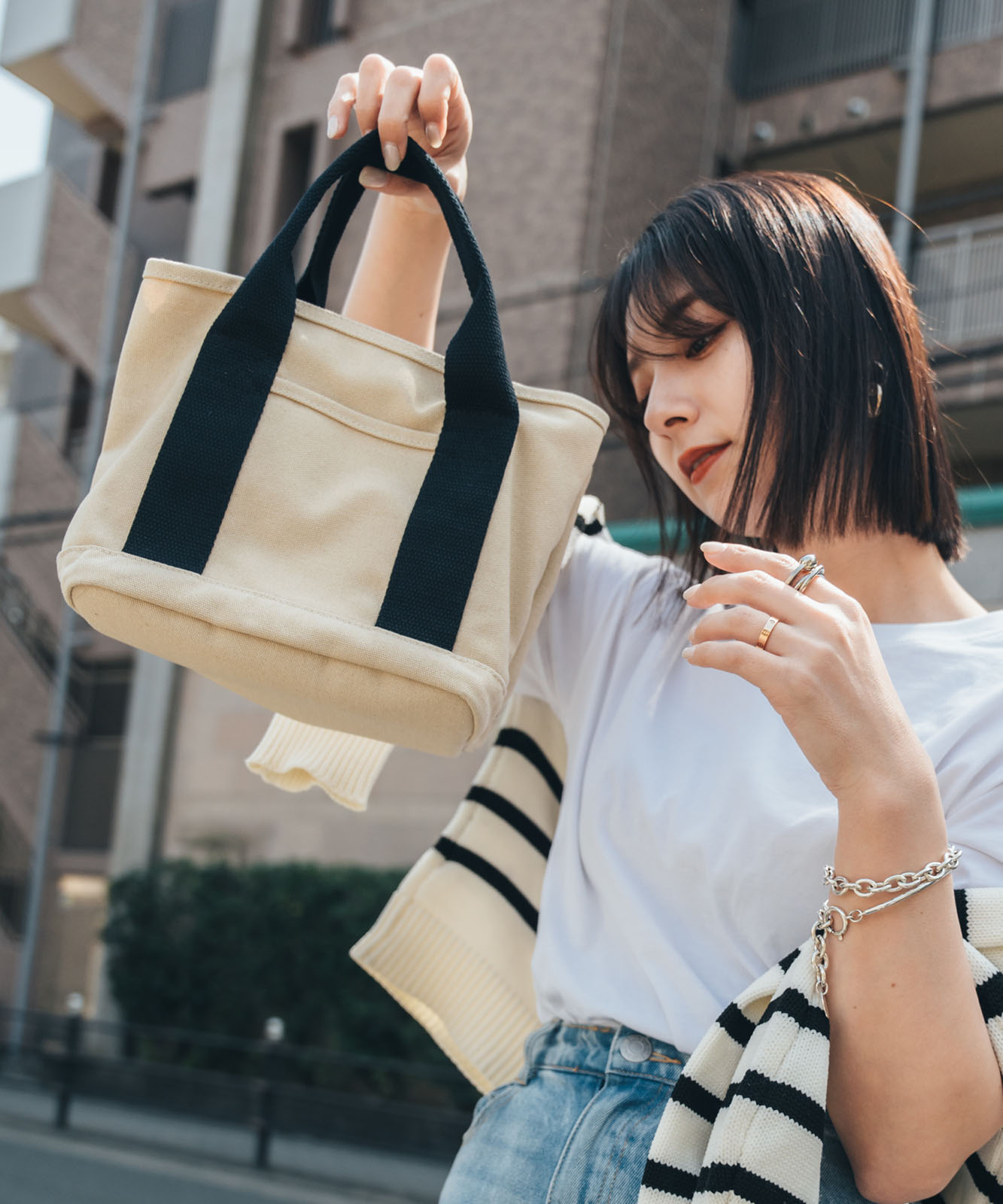 Rename ファスナー付 仕切り ミニ トートバッグ