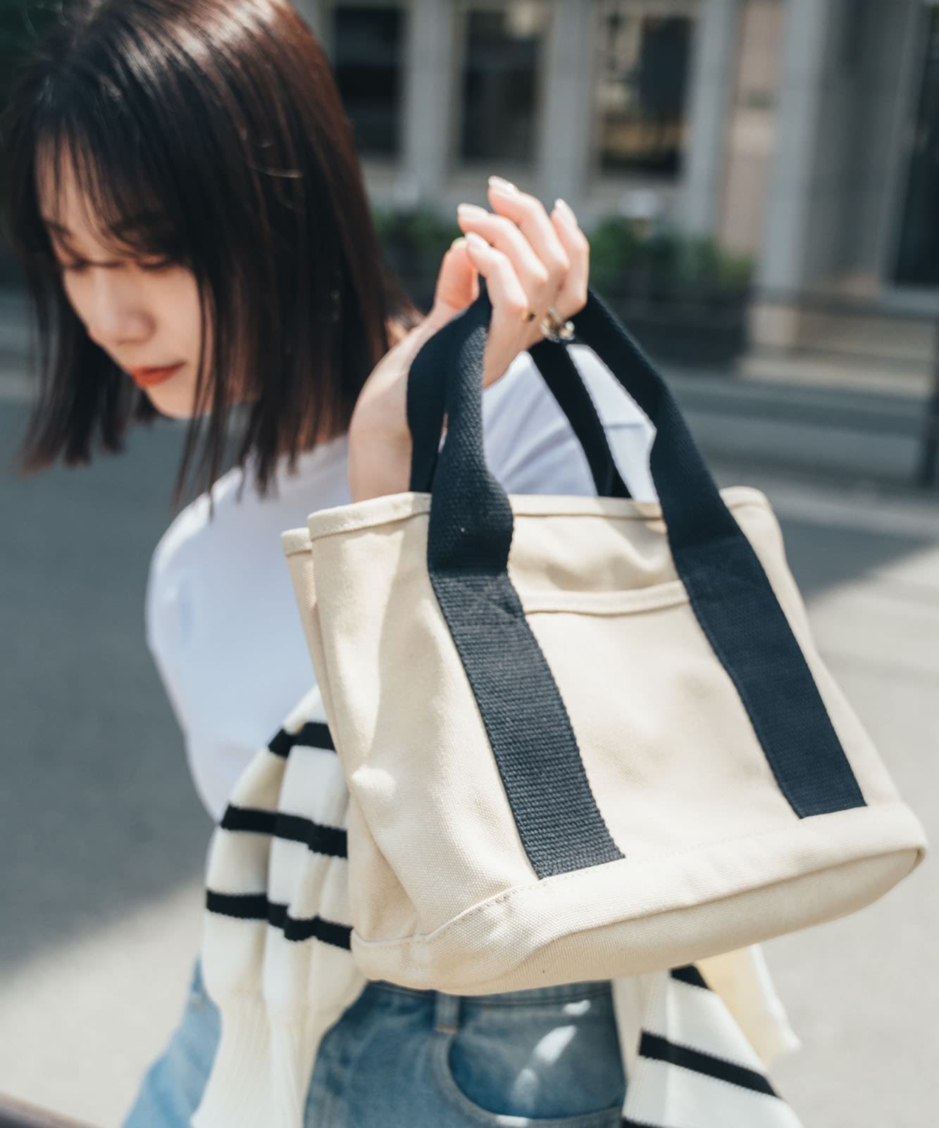 Rename ファスナー付 仕切り ミニ トートバッグ