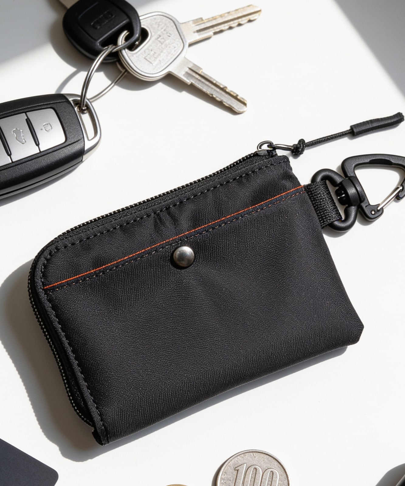 【 DEVICE 】 カラビナ付き マルチ コインケース ミニ財布 フラグメントケース ポーチ L字ファスナー ミリタリー MA-1風 メンズ レディース ユニセックス DPN26030