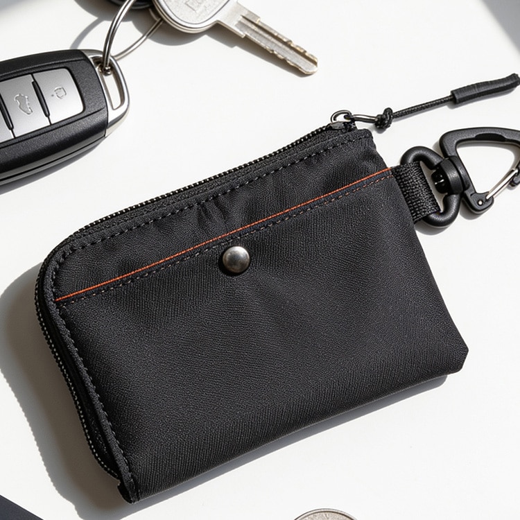 【 DEVICE 】 カラビナ付き マルチ コインケース ミニ財布 フラグメントケース ポーチ L字ファスナー ミリタリー MA-1風 メンズ レディース ユニセックス DPN26030
