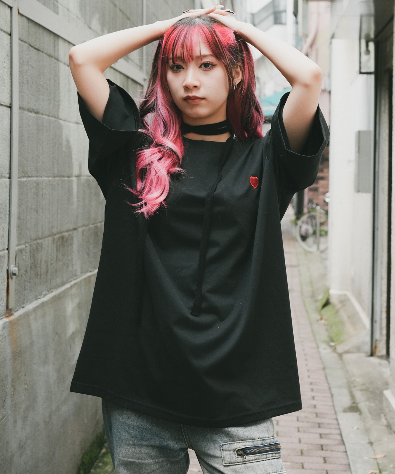 DEVICE select プレーン ワンポイント ハート刺繍T ビッグ